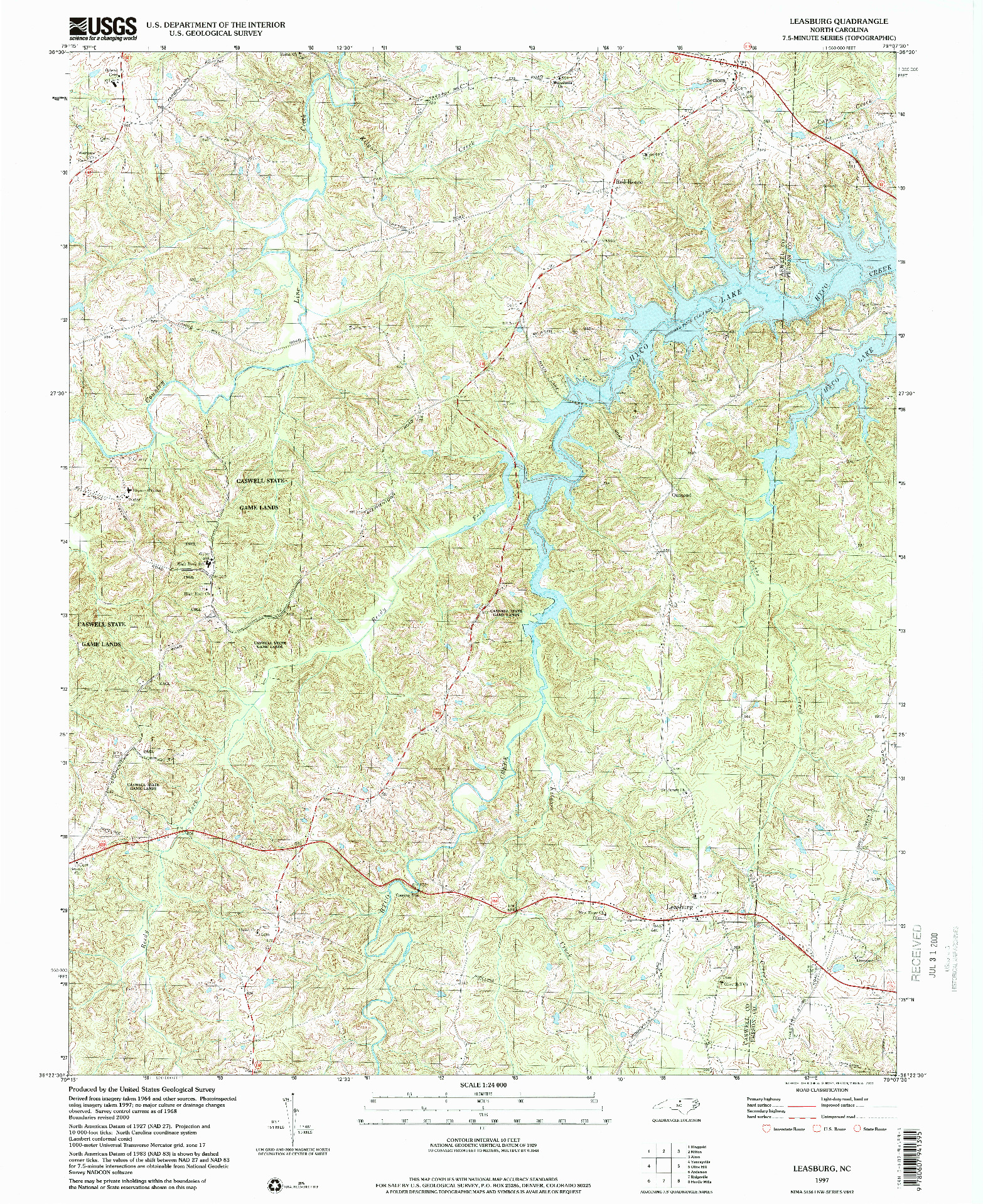 USGS 1:24000-SCALE QUADRANGLE FOR LEASBURG, NC 1997