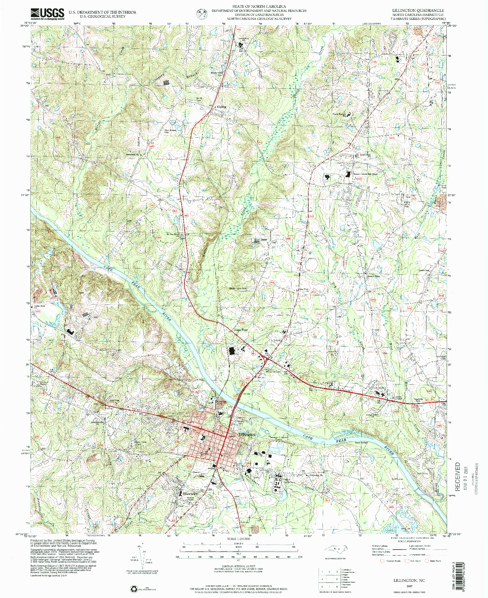 USGS 1:24000-SCALE QUADRANGLE FOR LILLINGTON, NC 1997