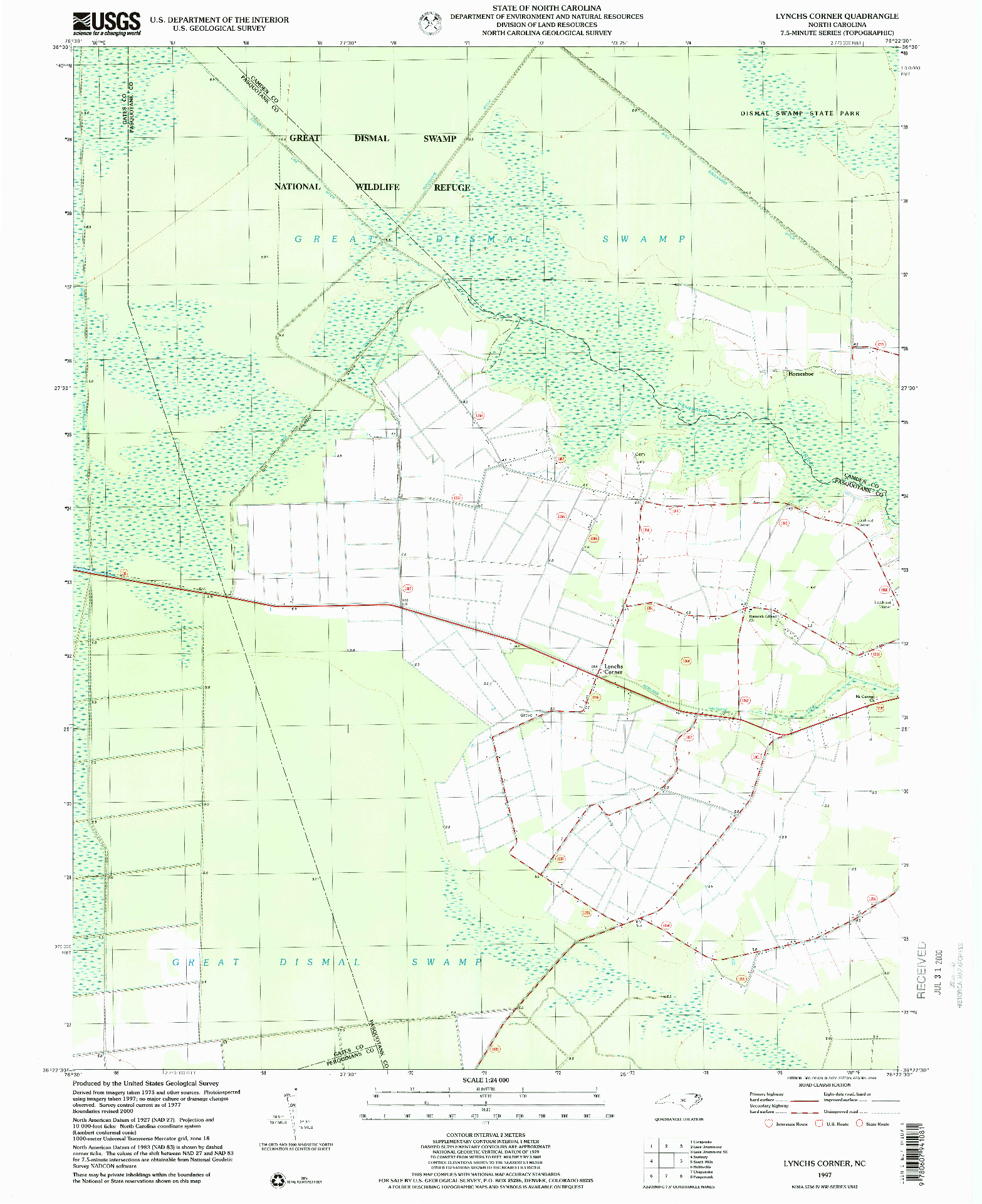 USGS 1:24000-SCALE QUADRANGLE FOR LYNCHS CORNER, NC 1997