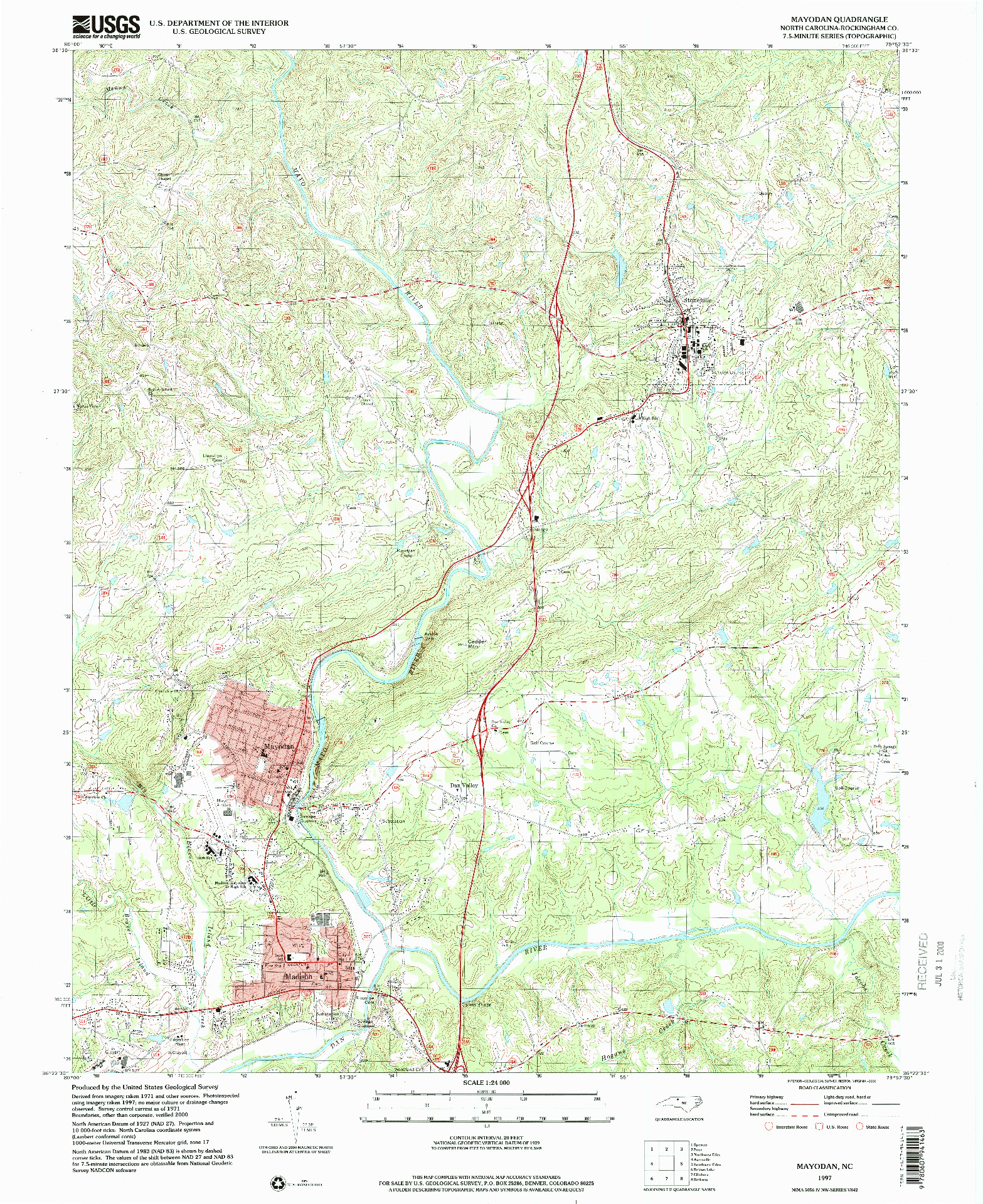 USGS 1:24000-SCALE QUADRANGLE FOR MAYODAN, NC 1997