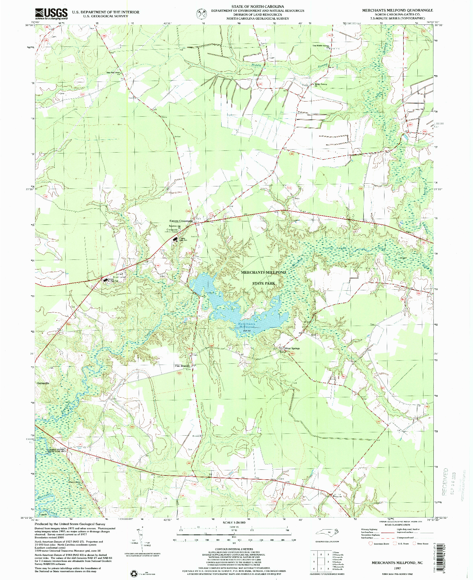 USGS 1:24000-SCALE QUADRANGLE FOR MERCHANTS MILLPOND, NC 1997