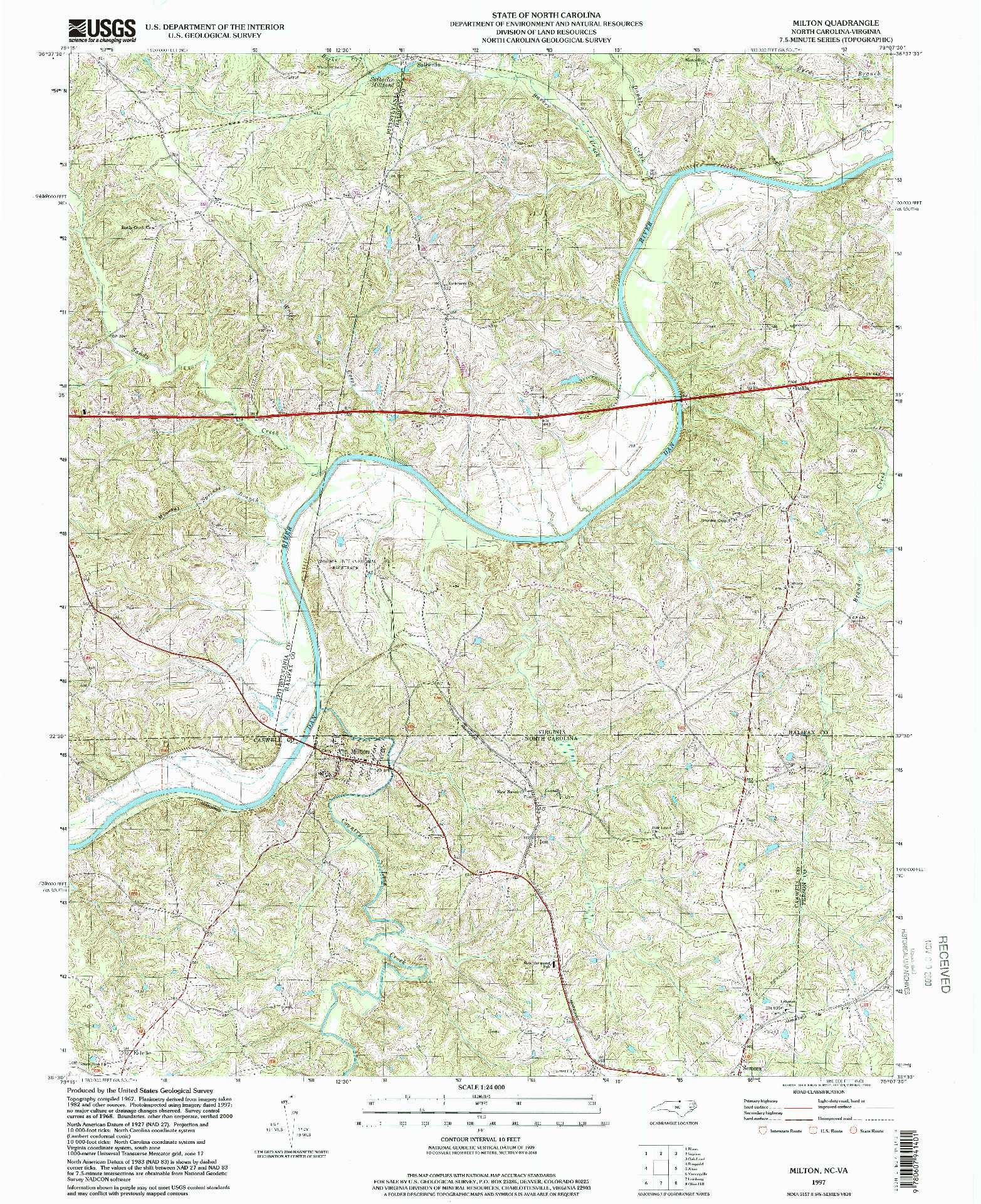 USGS 1:24000-SCALE QUADRANGLE FOR MILTON, NC 1997