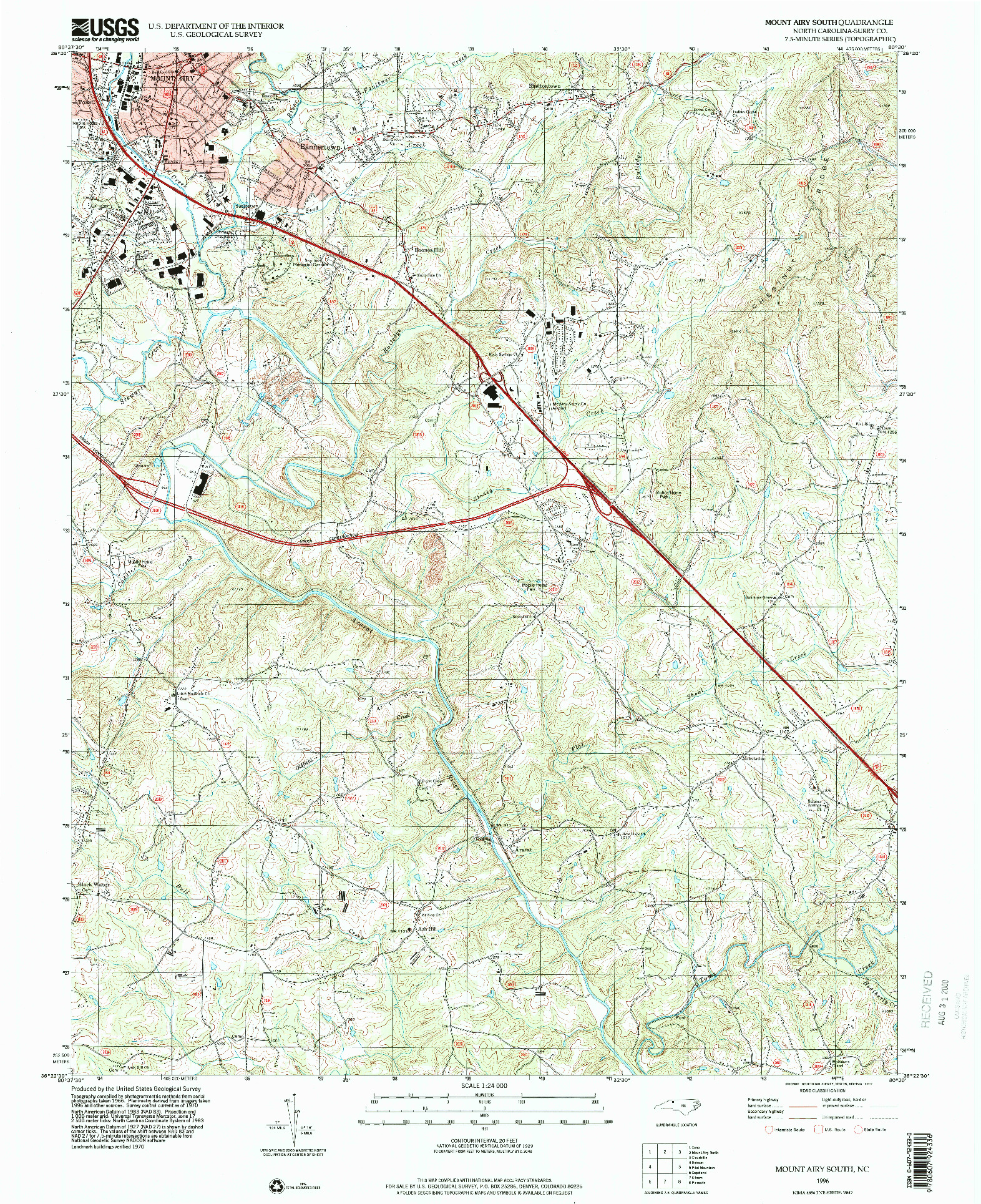 USGS 1:24000-SCALE QUADRANGLE FOR MOUNT AIRY SOUTH, NC 1996