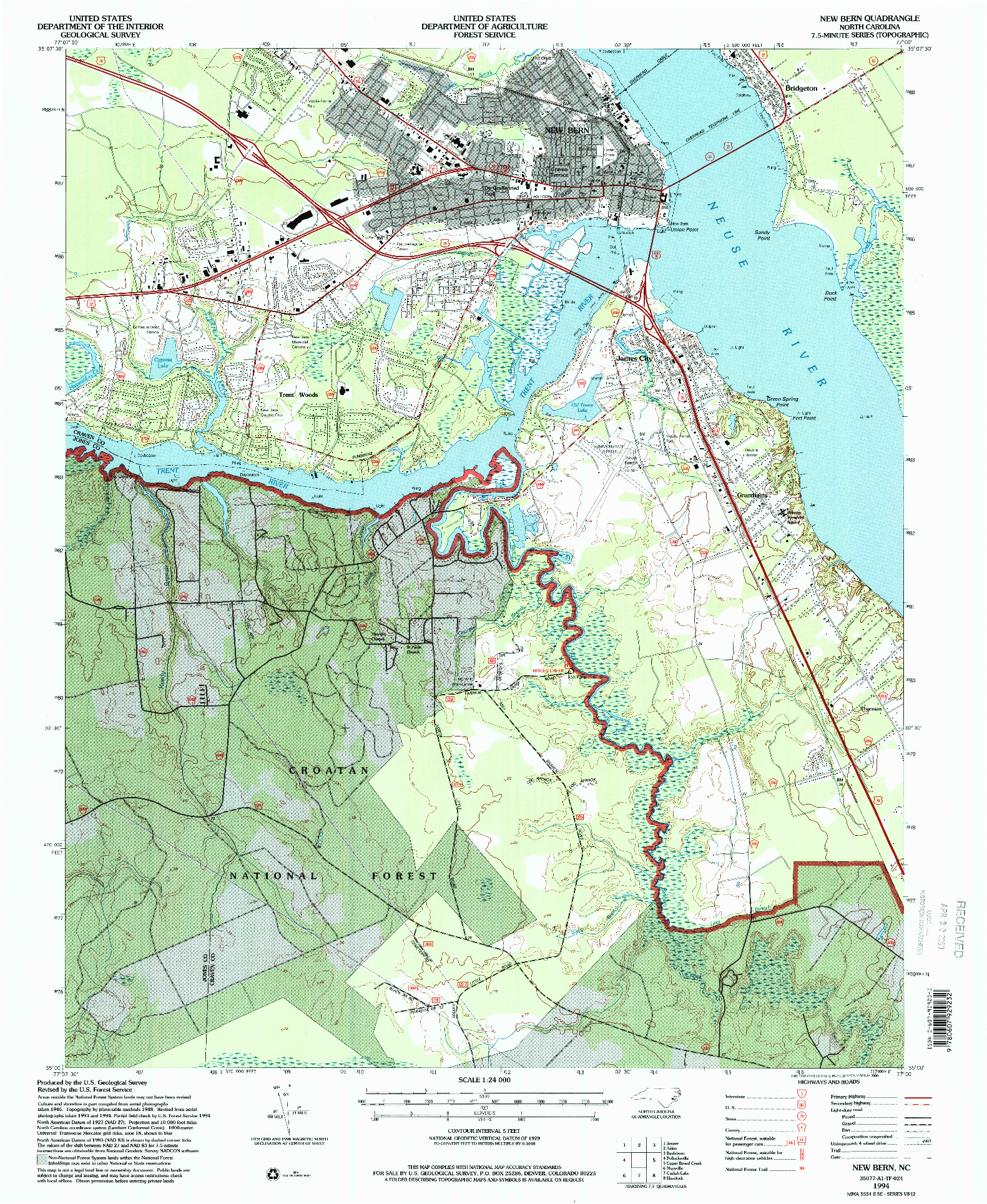 USGS 1:24000-SCALE QUADRANGLE FOR NEW BERN, NC 1994
