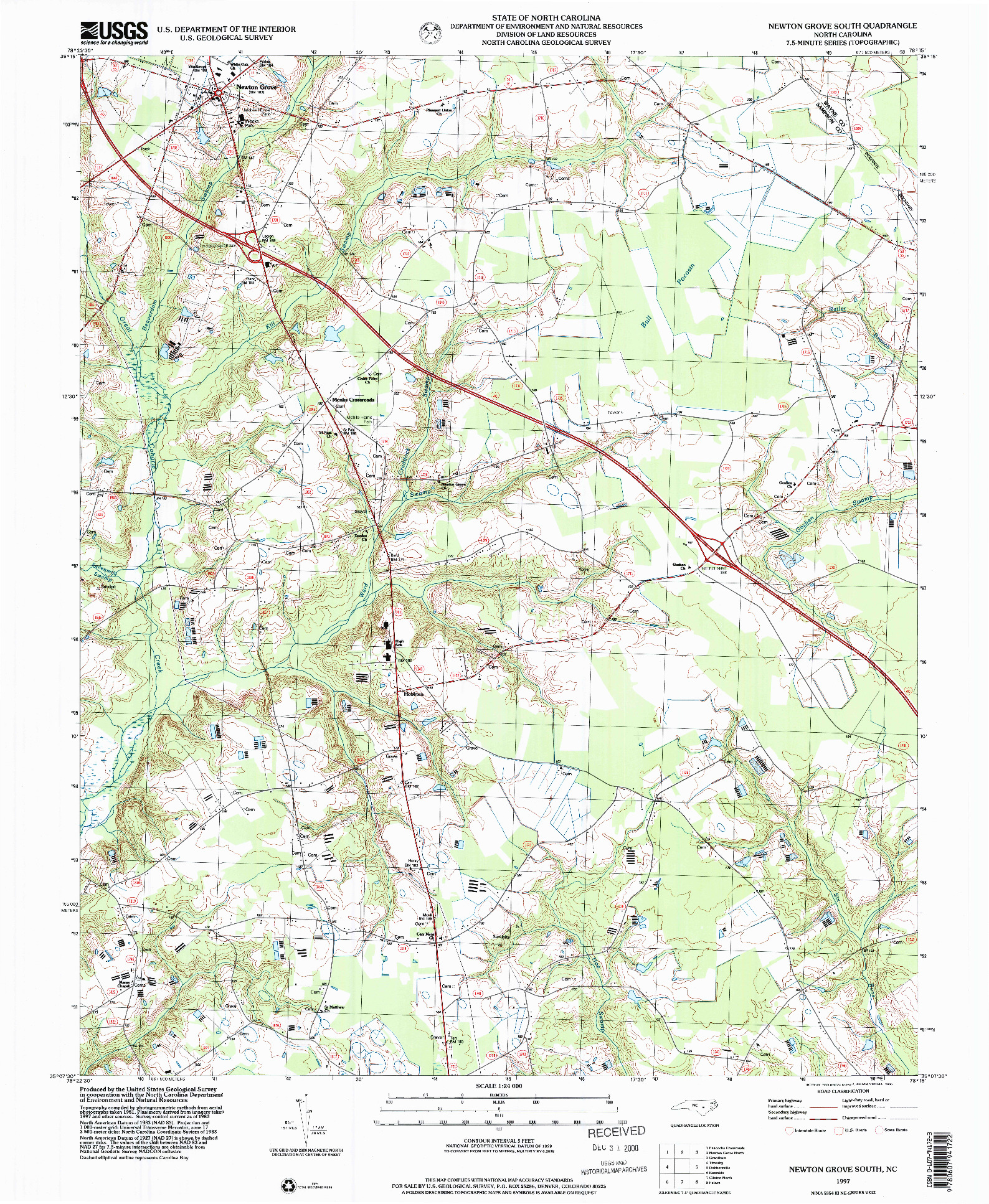 USGS 1:24000-SCALE QUADRANGLE FOR NEWTON GROVE SOUTH, NC 1997