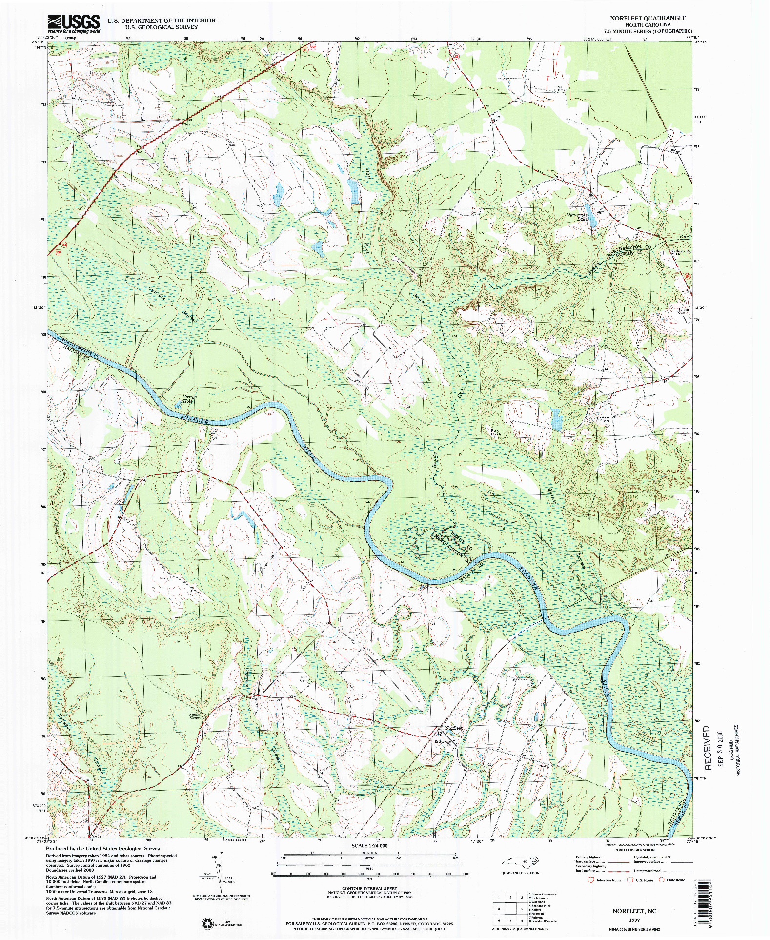 USGS 1:24000-SCALE QUADRANGLE FOR NORFLEET, NC 1997