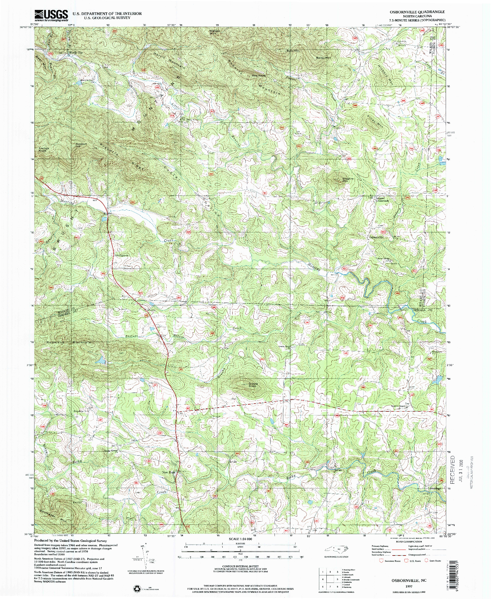 USGS 1:24000-SCALE QUADRANGLE FOR OSBORNVILLE, NC 1997