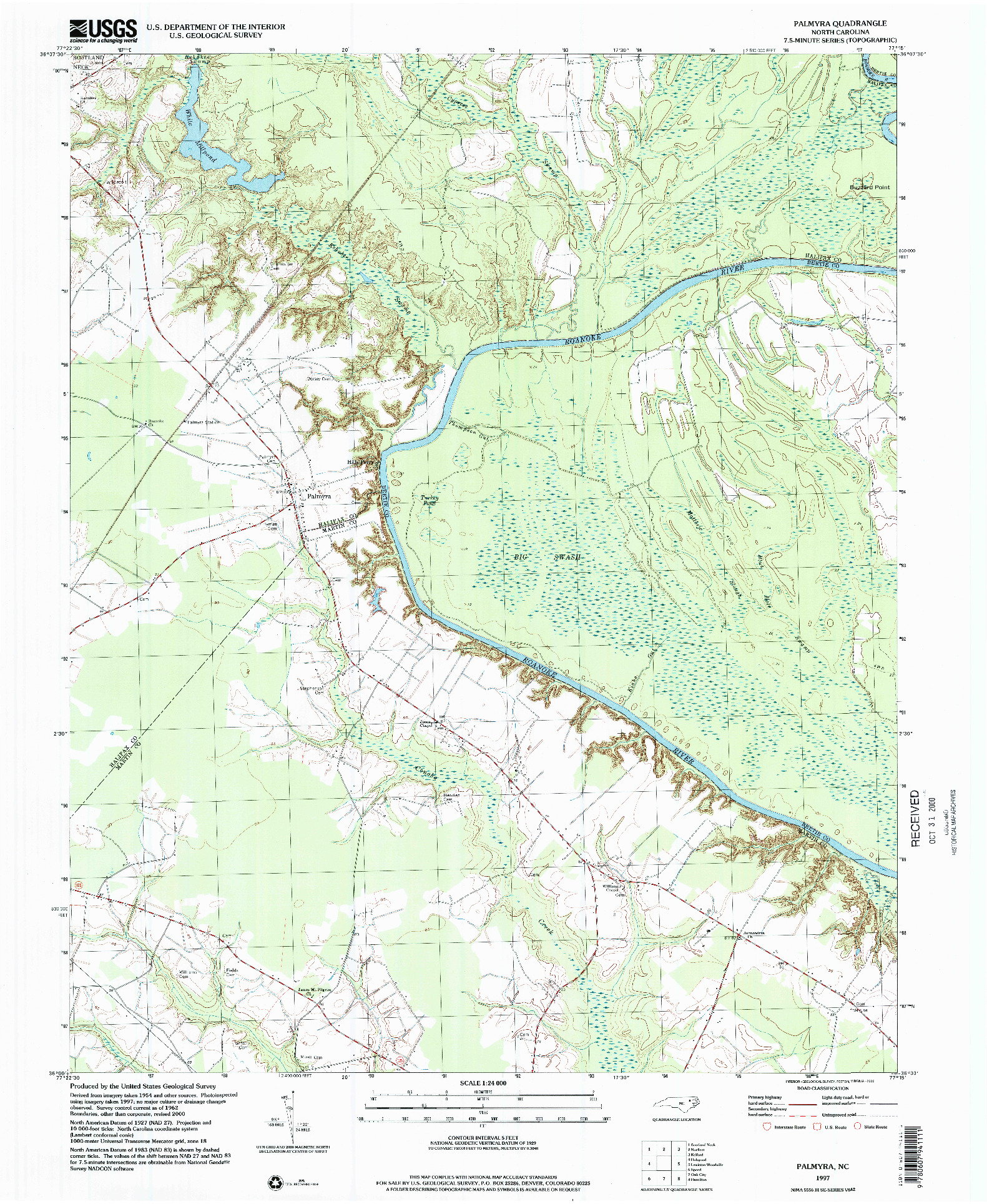 USGS 1:24000-SCALE QUADRANGLE FOR PALMYRA, NC 1997