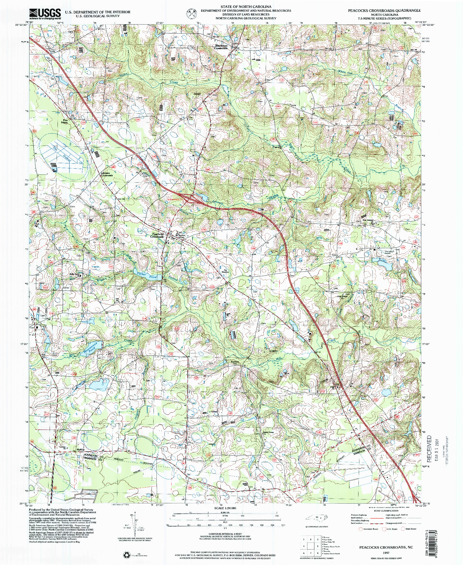 USGS 1:24000-SCALE QUADRANGLE FOR PEACOCKS CROSSROADS, NC 1997