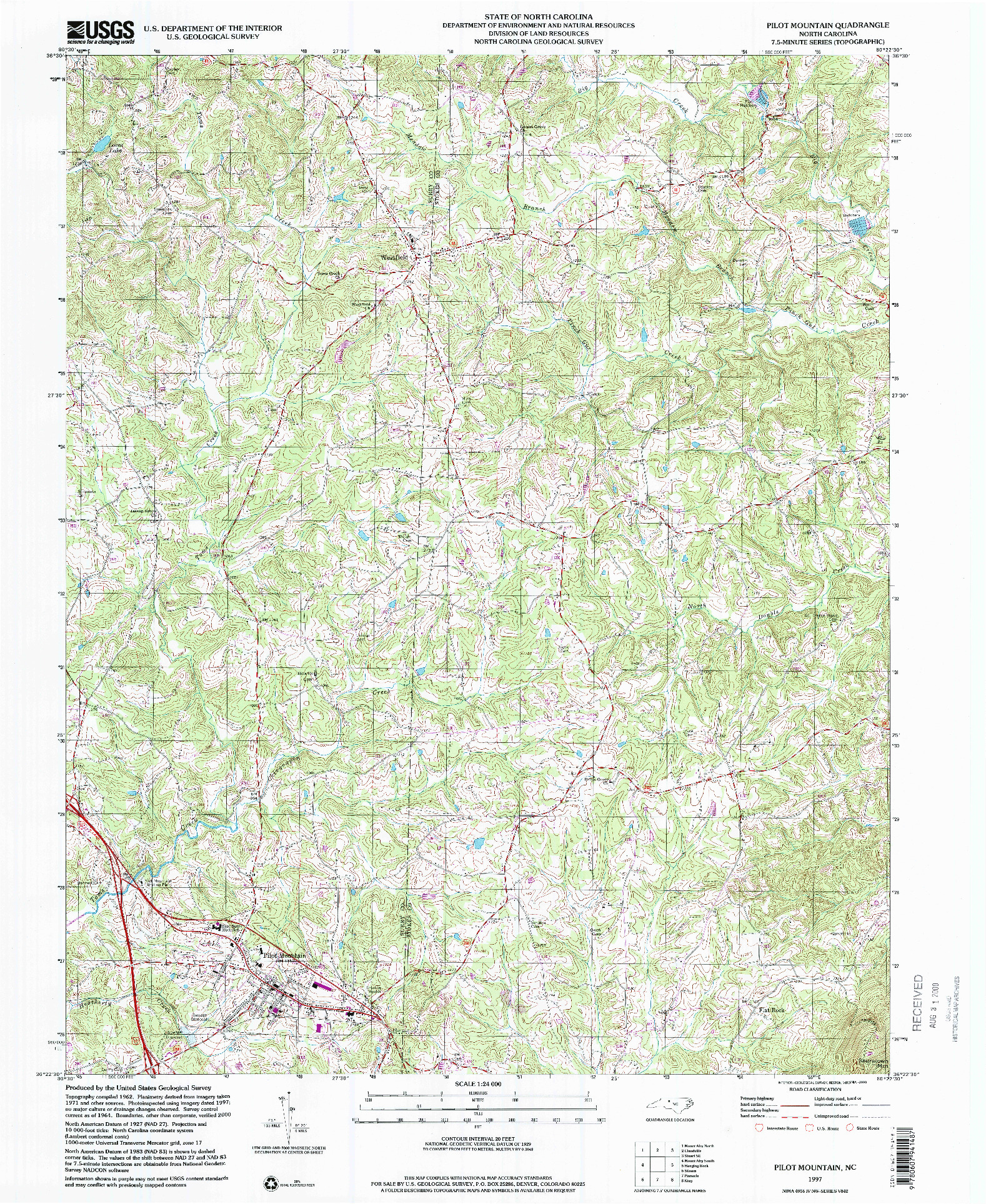 USGS 1:24000-SCALE QUADRANGLE FOR PILOT MOUNTAIN, NC 1997