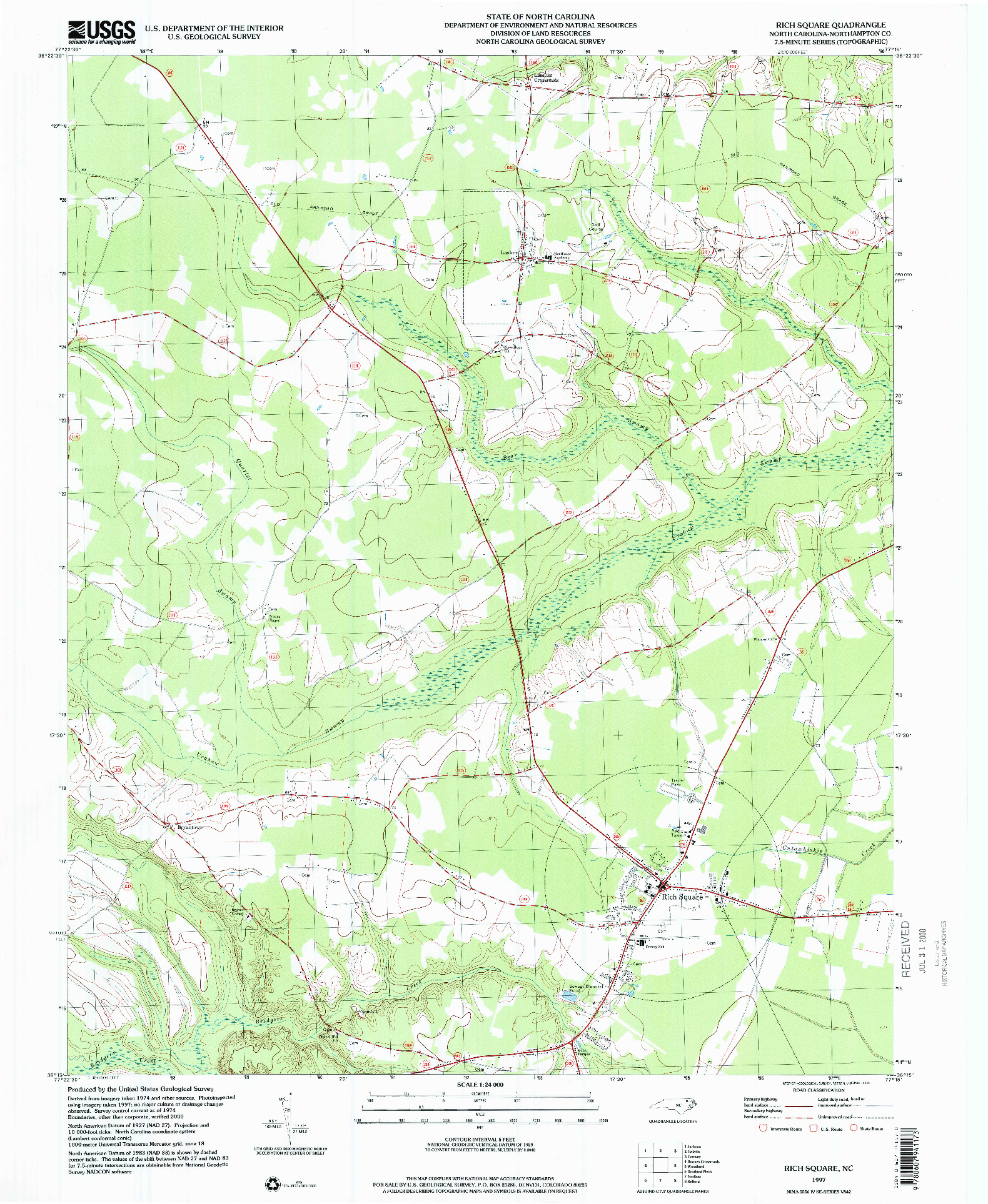 USGS 1:24000-SCALE QUADRANGLE FOR RICH SQUARE, NC 1997