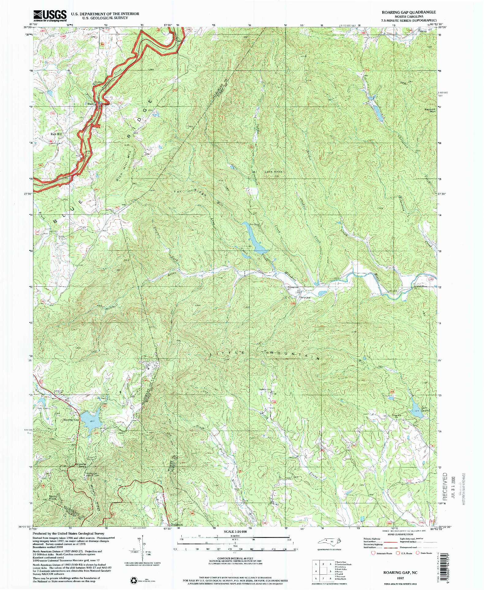 USGS 1:24000-SCALE QUADRANGLE FOR ROARING GAP, NC 1997