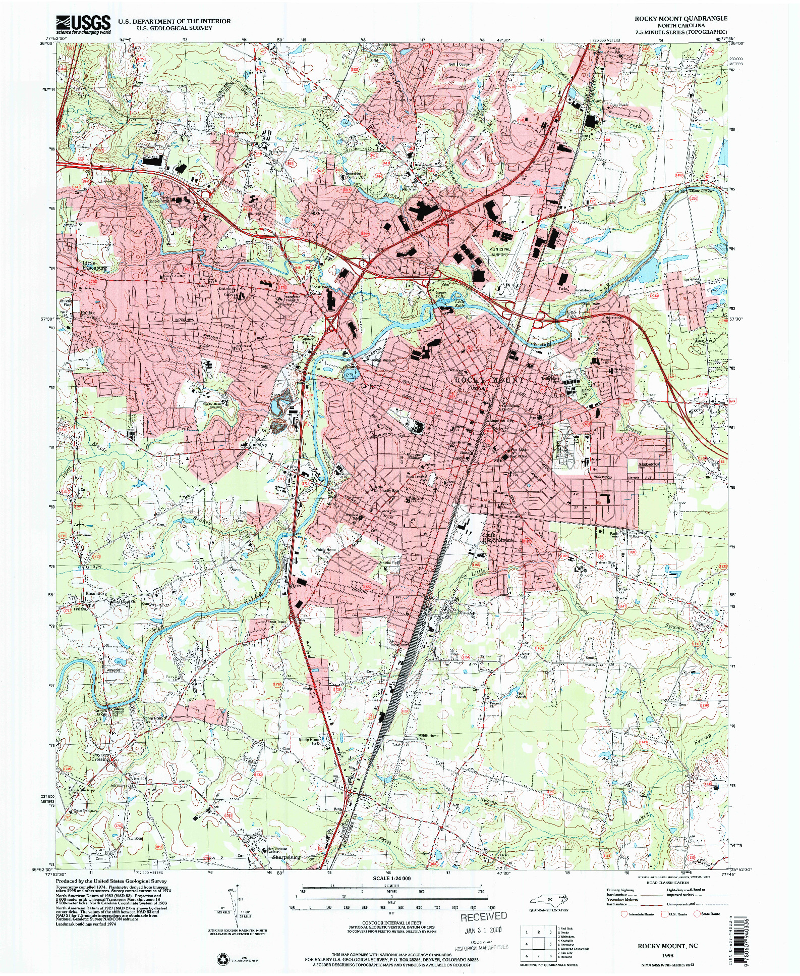 USGS 1:24000-SCALE QUADRANGLE FOR ROCKY MOUNT, NC 1998