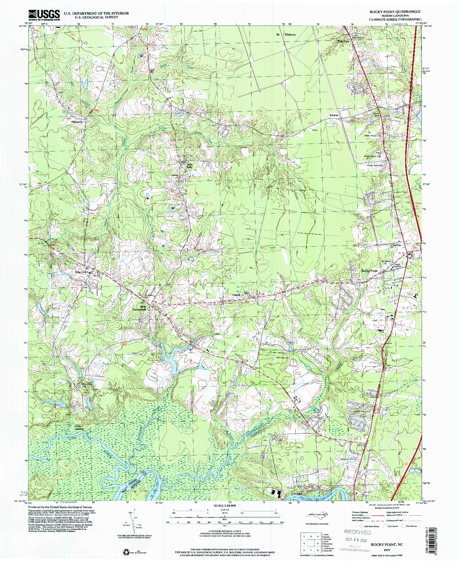 USGS 1:24000-SCALE QUADRANGLE FOR ROCKY POINT, NC 1997