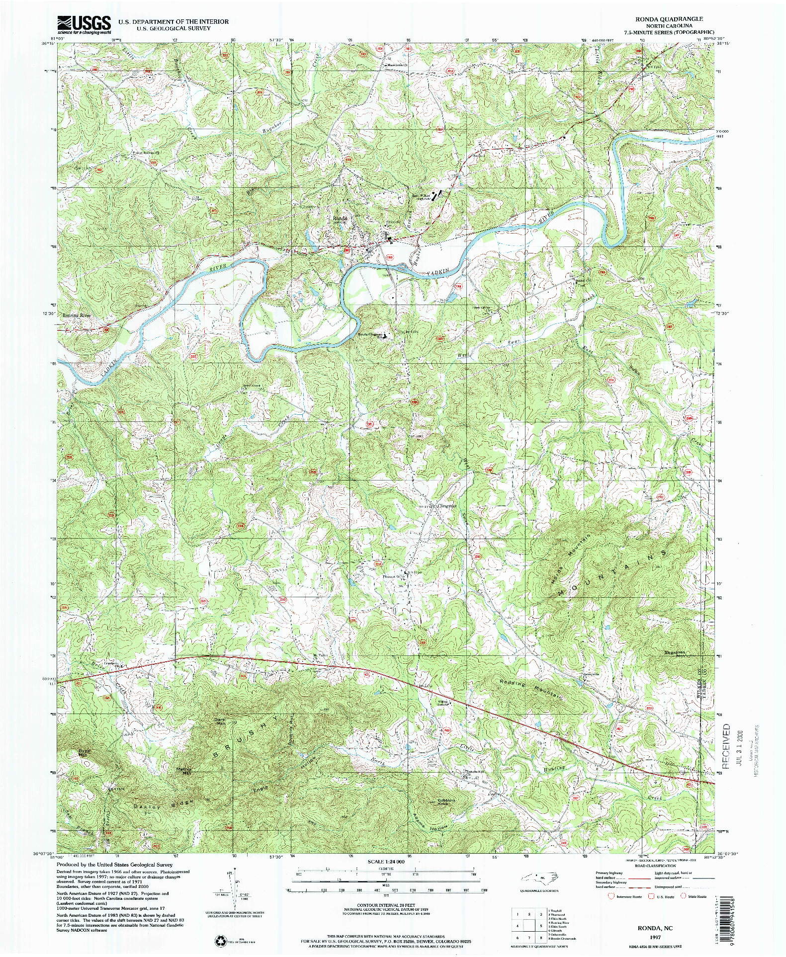 USGS 1:24000-SCALE QUADRANGLE FOR RONDA, NC 1997