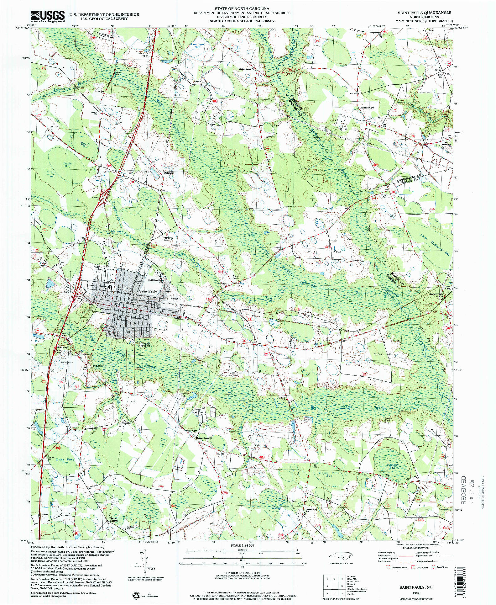 USGS 1:24000-SCALE QUADRANGLE FOR SAINT PAULS, NC 1997