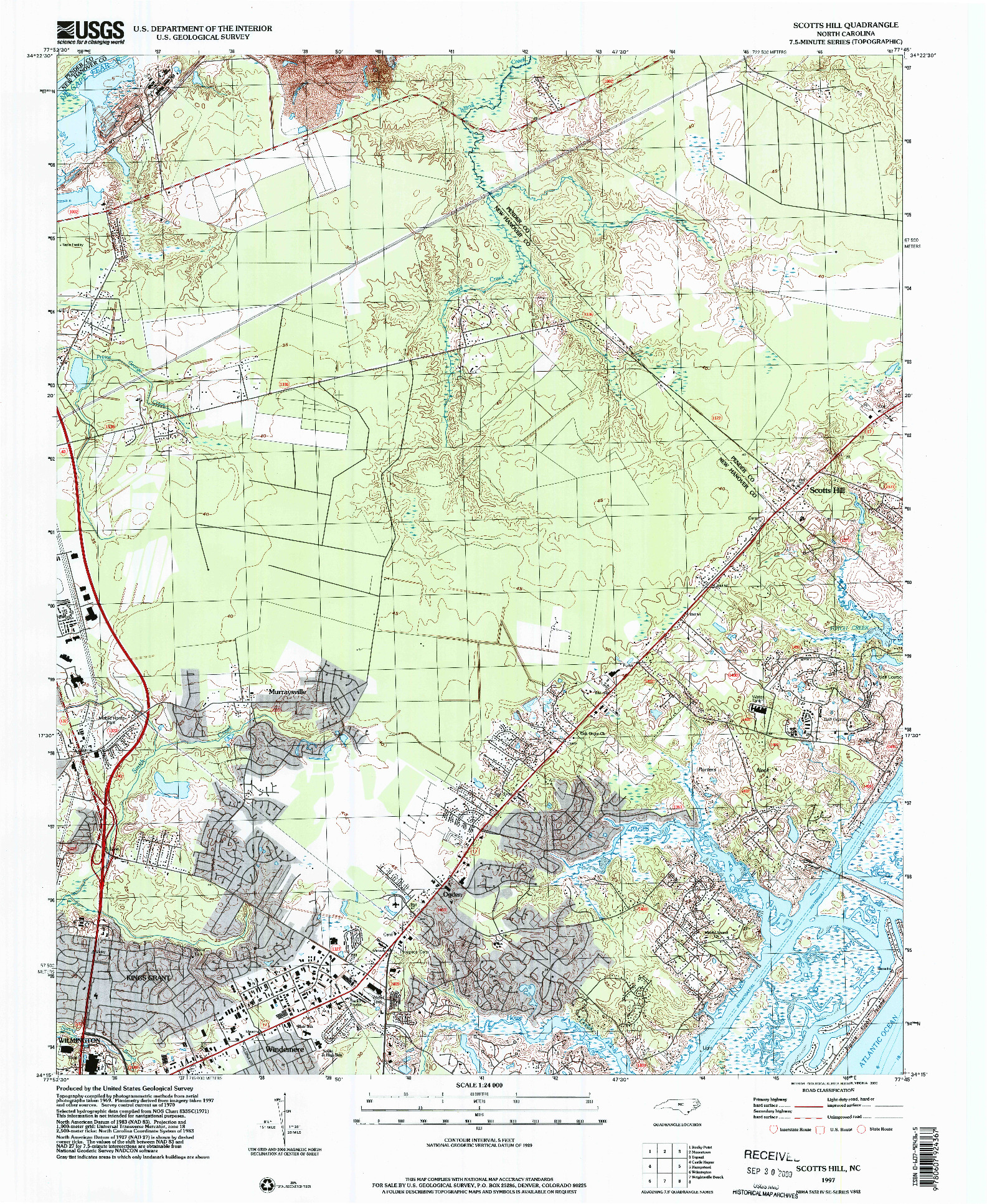 USGS 1:24000-SCALE QUADRANGLE FOR SCOTTS HILL, NC 1997