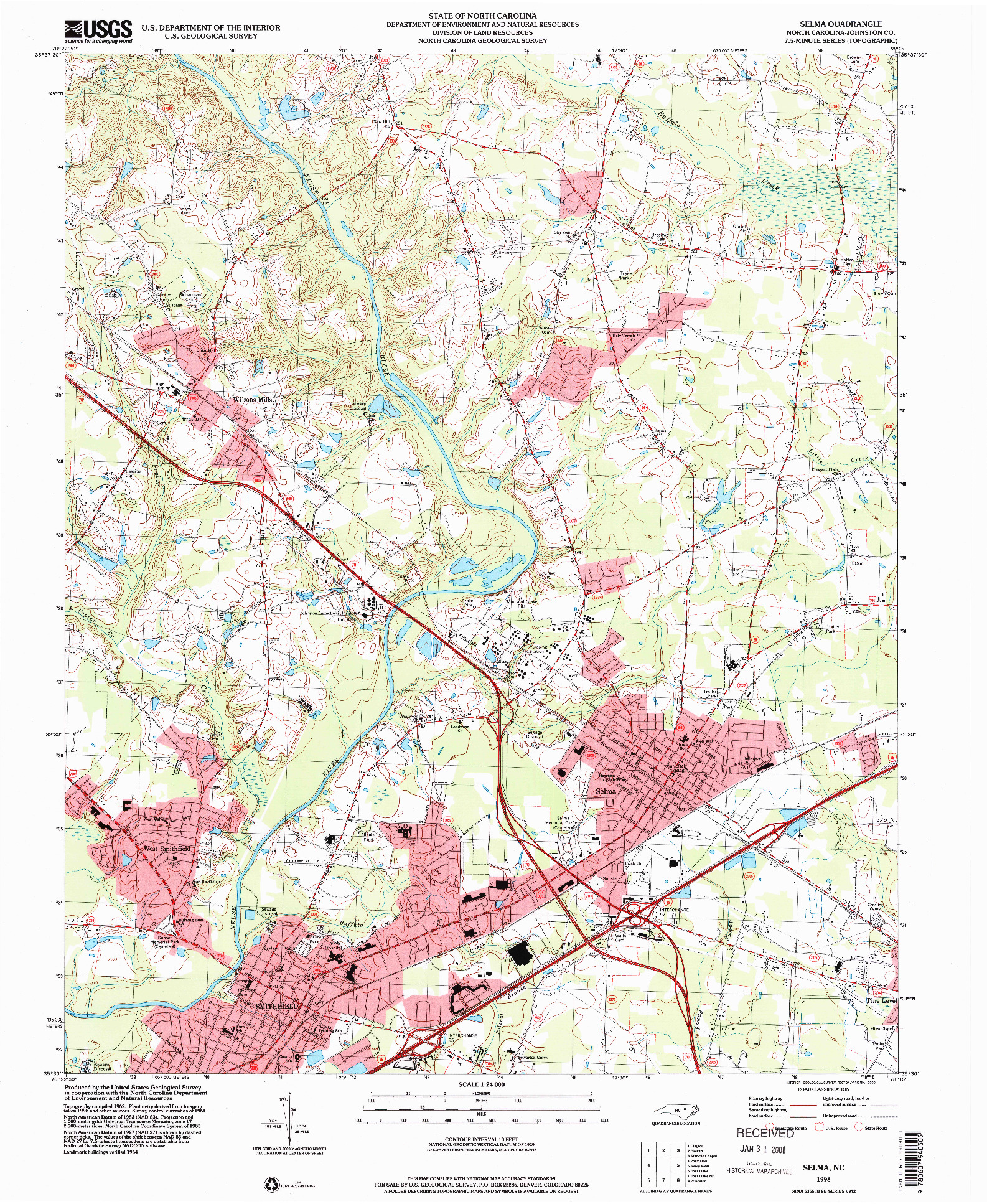 USGS 1:24000-SCALE QUADRANGLE FOR SELMA, NC 1998