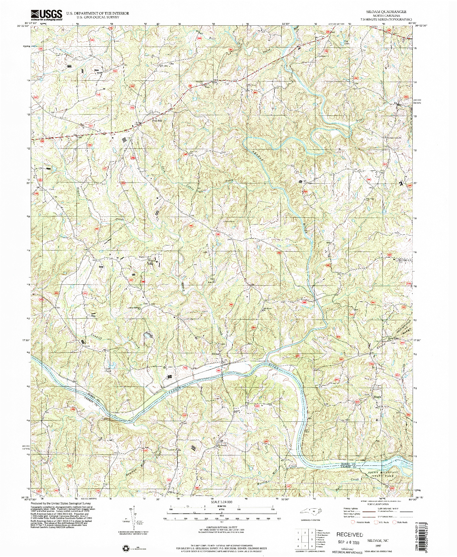 USGS 1:24000-SCALE QUADRANGLE FOR SILOAM, NC 1997