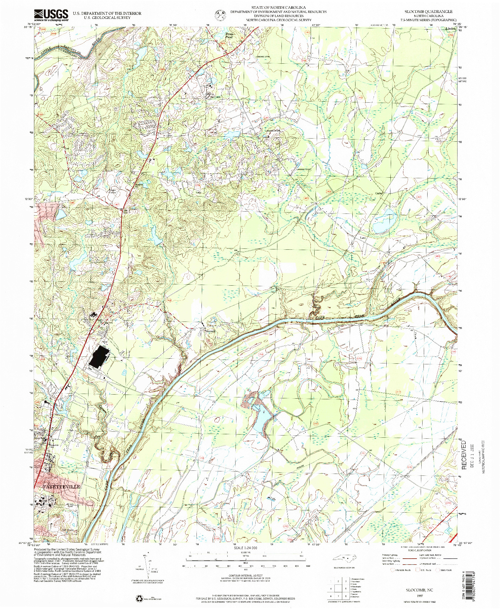 USGS 1:24000-SCALE QUADRANGLE FOR SLOCOMB, NC 1997