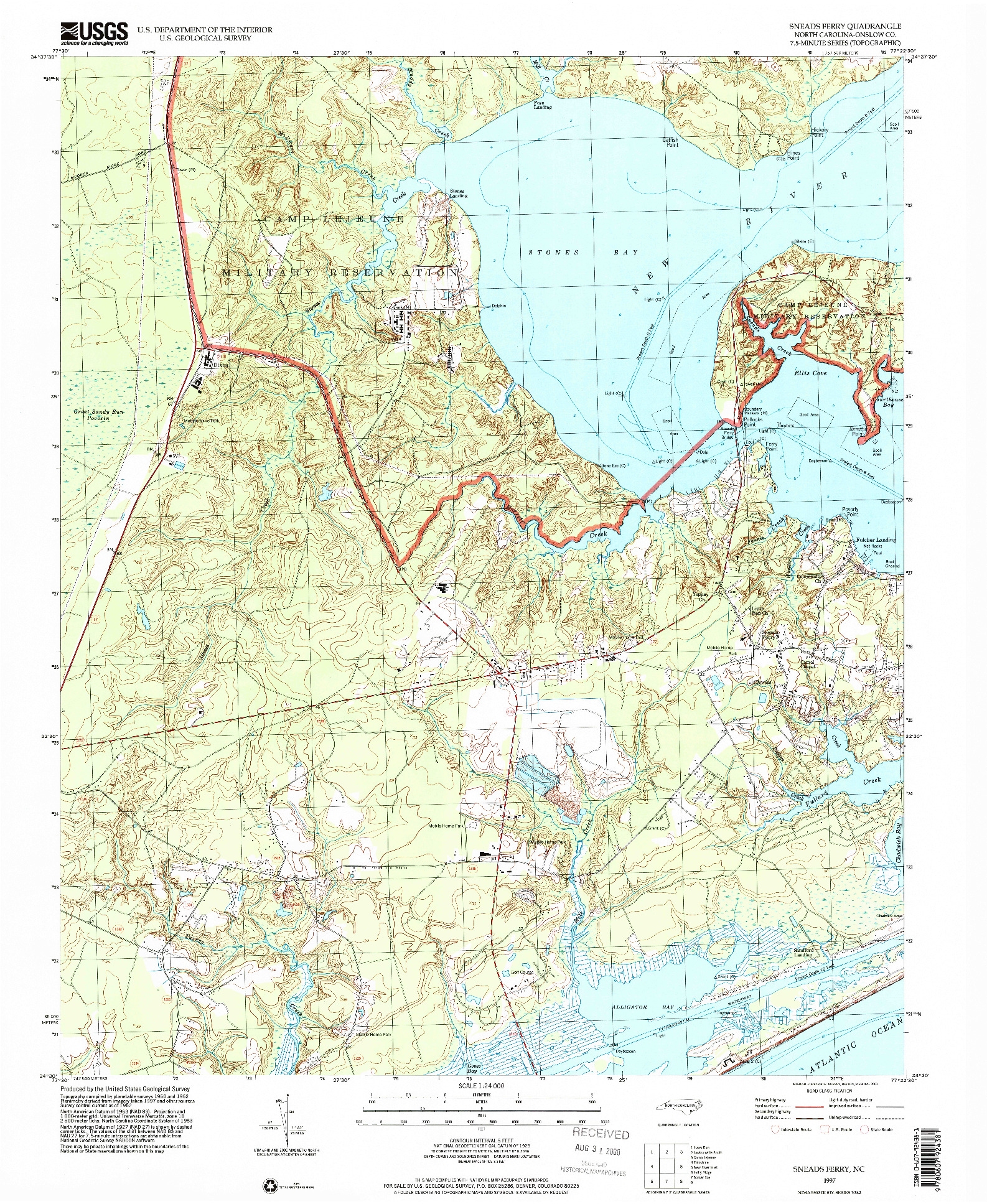 USGS 1:24000-SCALE QUADRANGLE FOR SNEADS FERRY, NC 1997