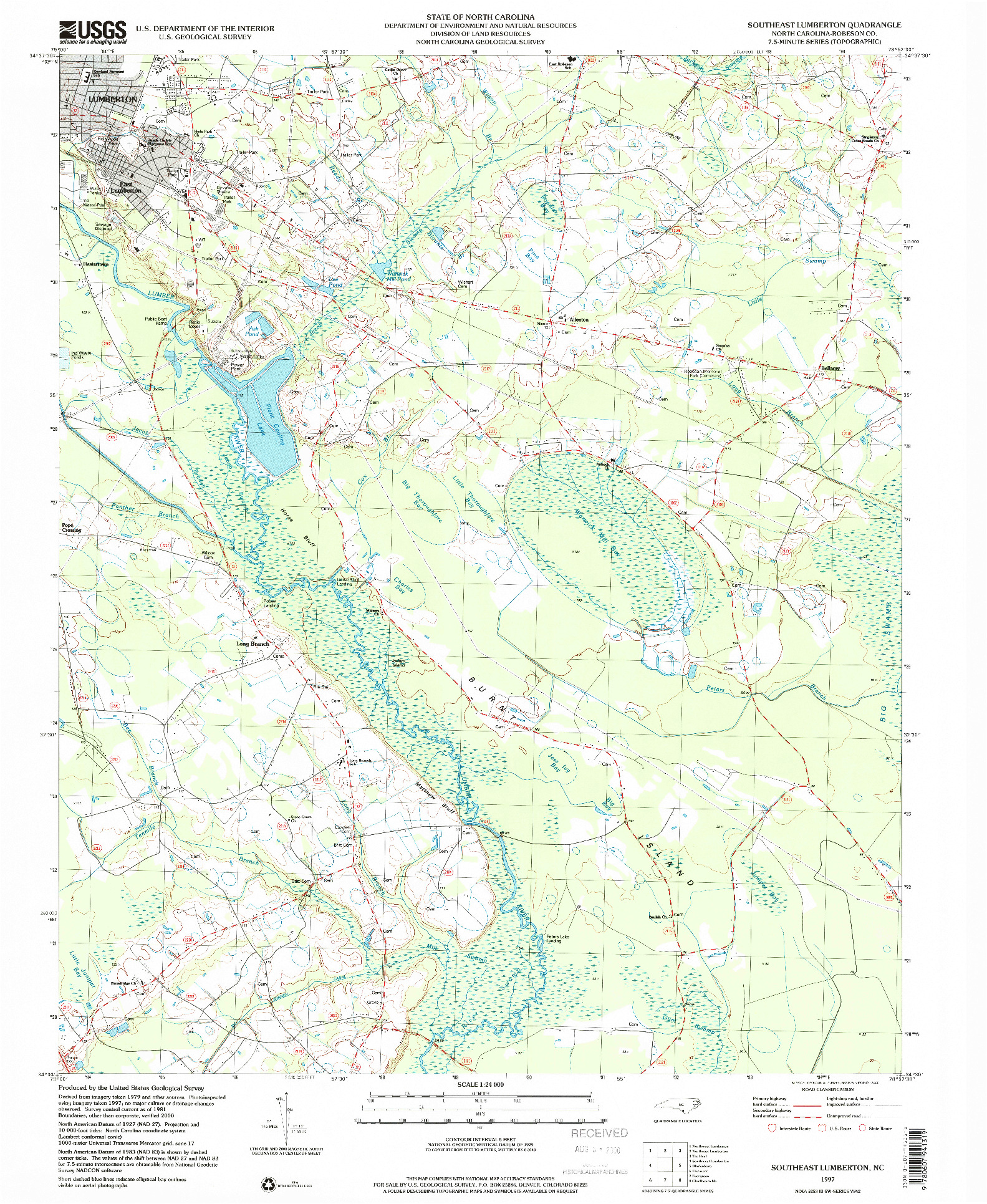USGS 1:24000-SCALE QUADRANGLE FOR SOUTHEAST LUMBERTON, NC 1997