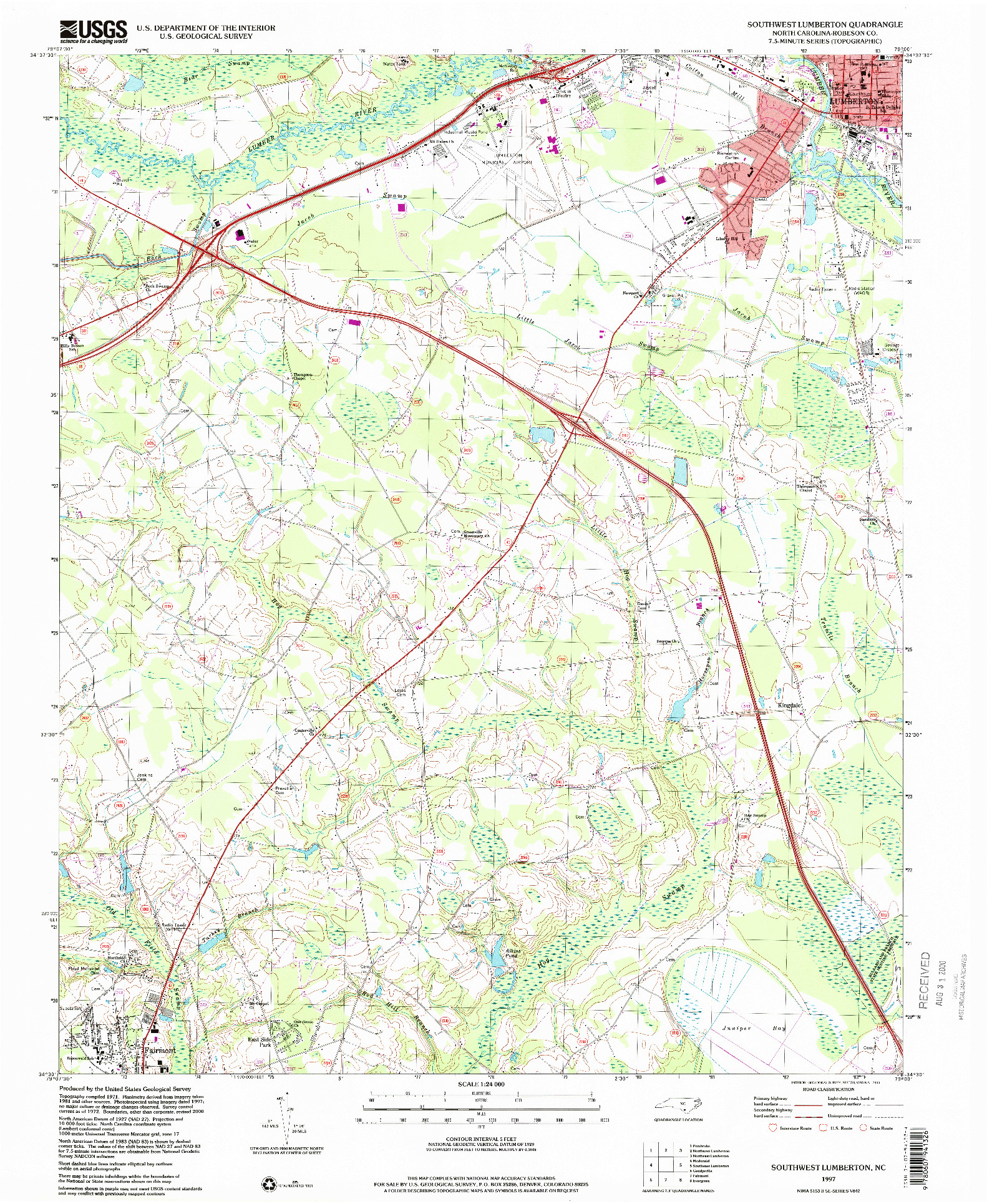 USGS 1:24000-SCALE QUADRANGLE FOR SOUTHWEST LUMBERTON, NC 1997