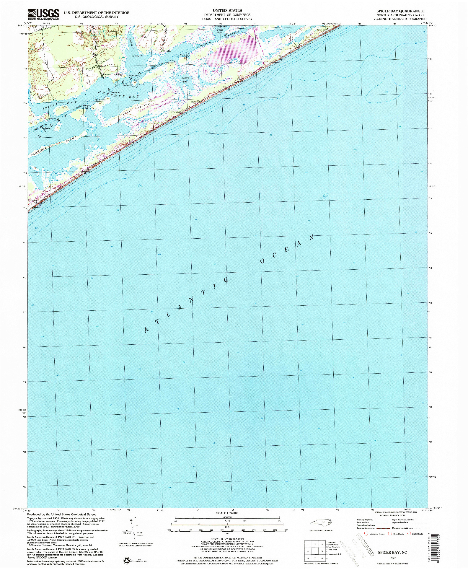 USGS 1:24000-SCALE QUADRANGLE FOR SPICER BAY, NC 1997