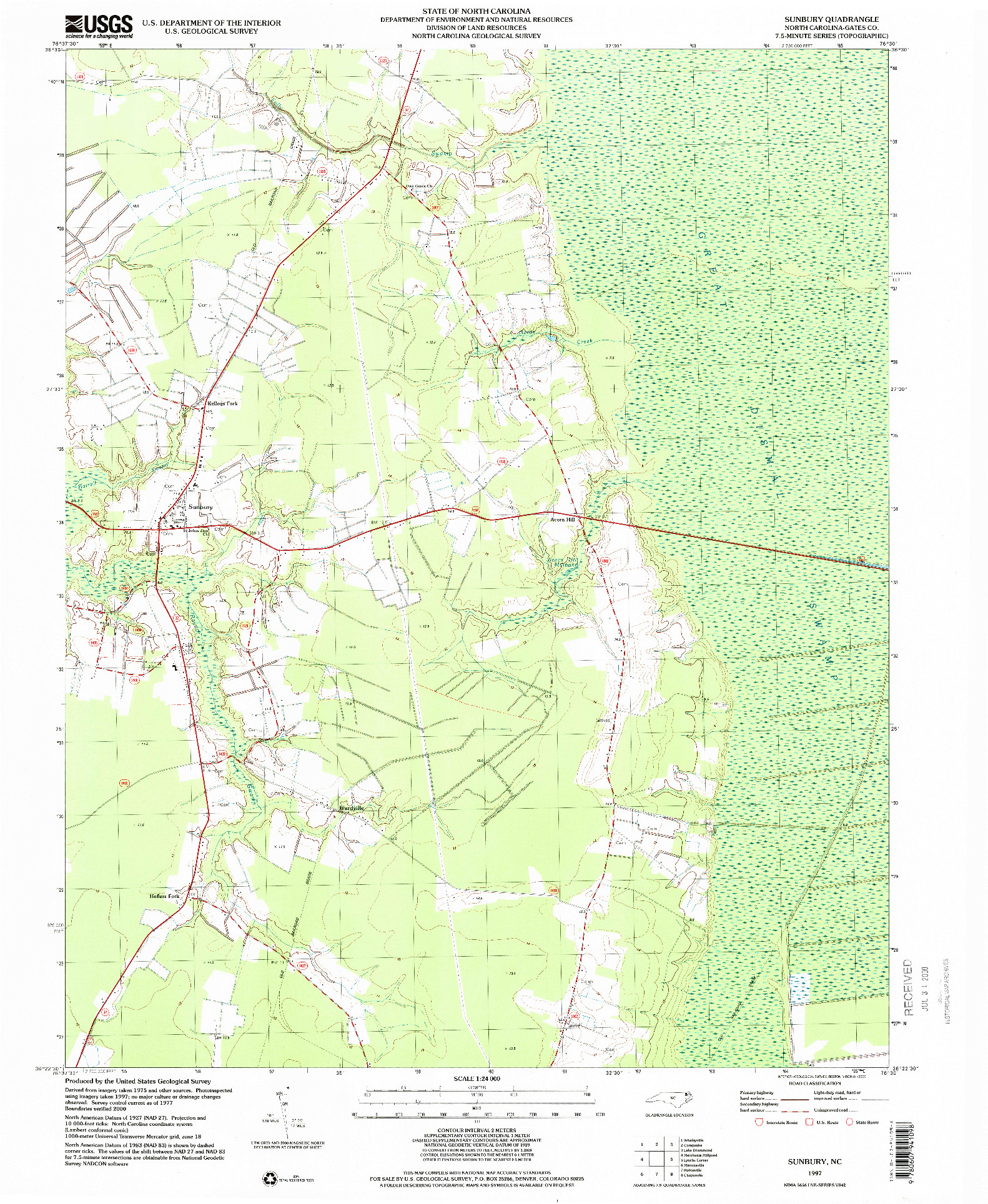 USGS 1:24000-SCALE QUADRANGLE FOR SUNBURY, NC 1997