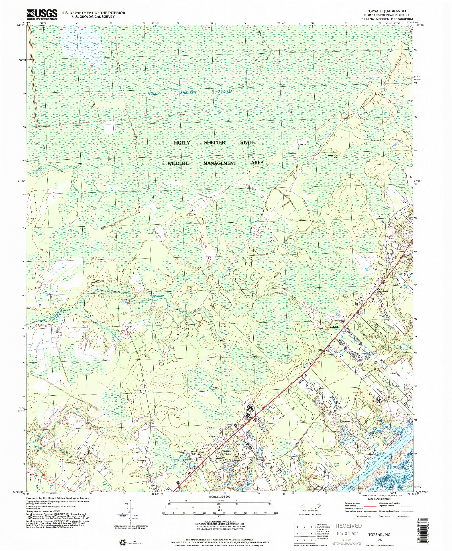 USGS 1:24000-SCALE QUADRANGLE FOR TOPSAIL, NC 1997