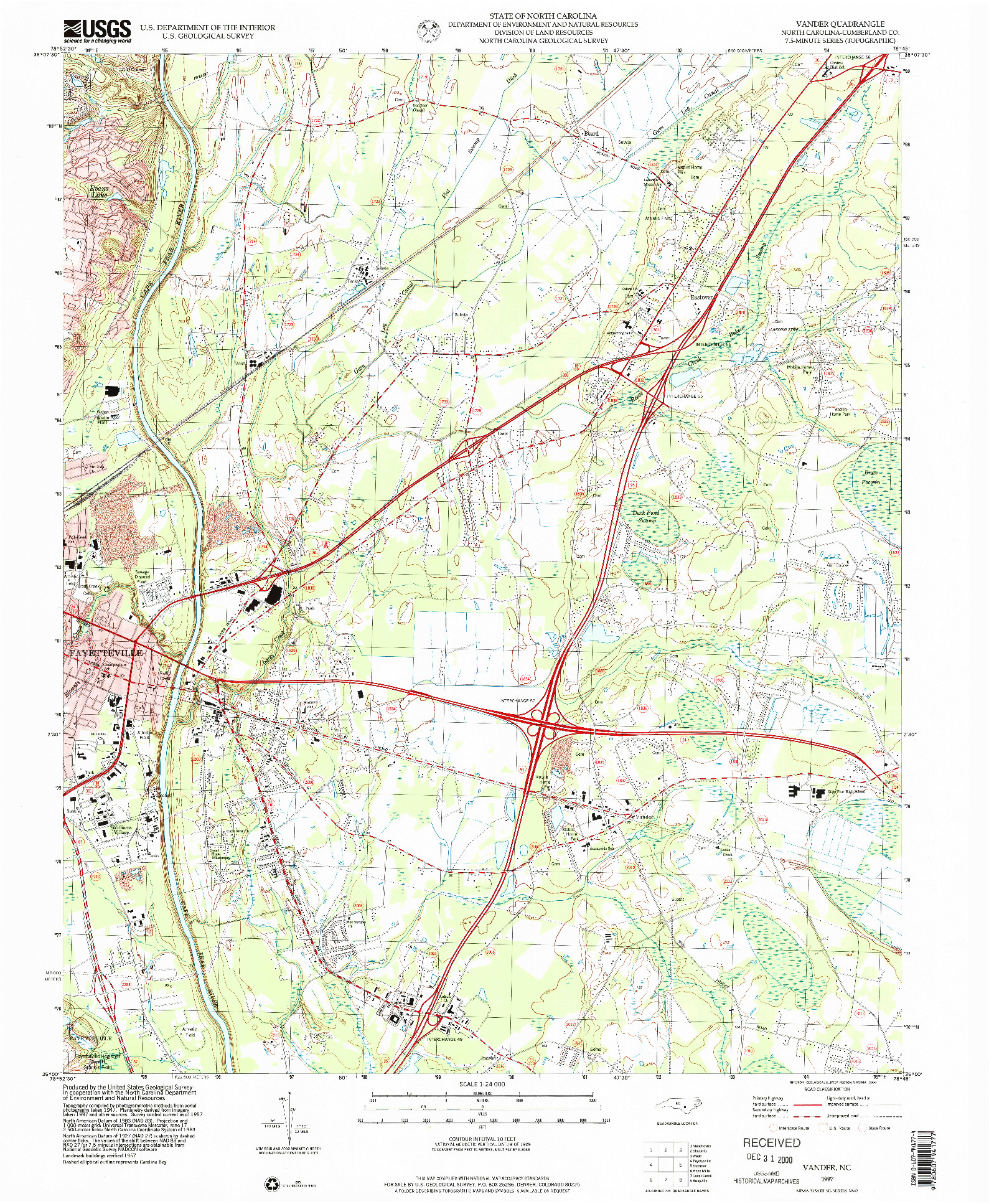 USGS 1:24000-SCALE QUADRANGLE FOR VANDER, NC 1997