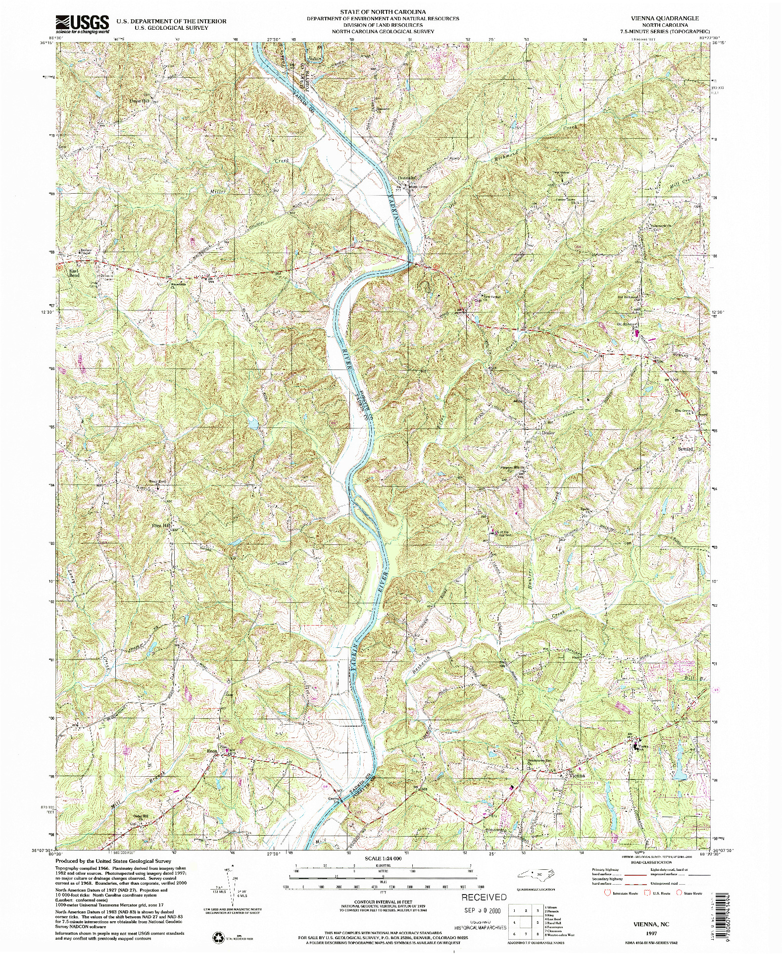 USGS 1:24000-SCALE QUADRANGLE FOR VIENNA, NC 1997