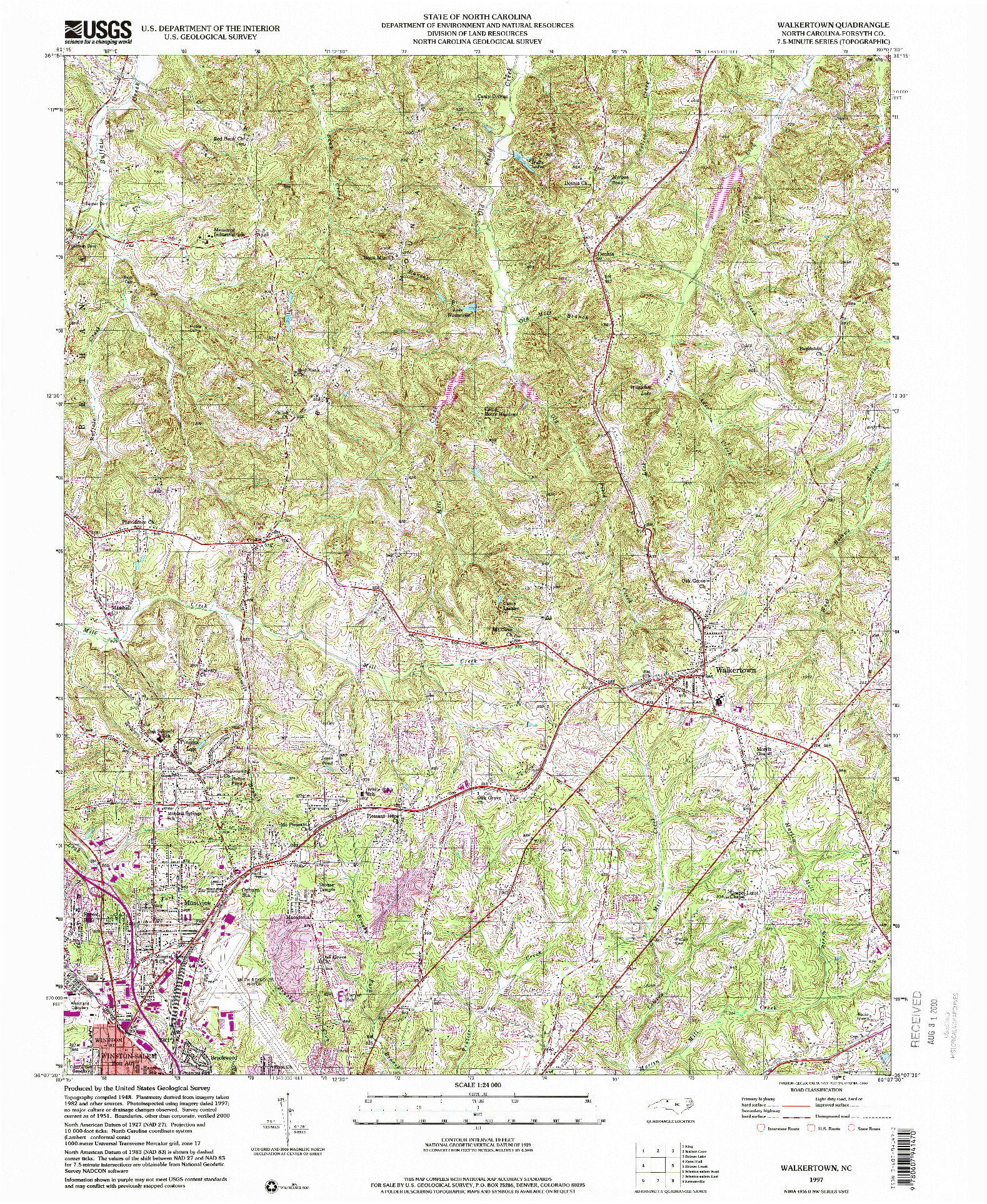 USGS 1:24000-SCALE QUADRANGLE FOR WALKERTOWN, NC 1997