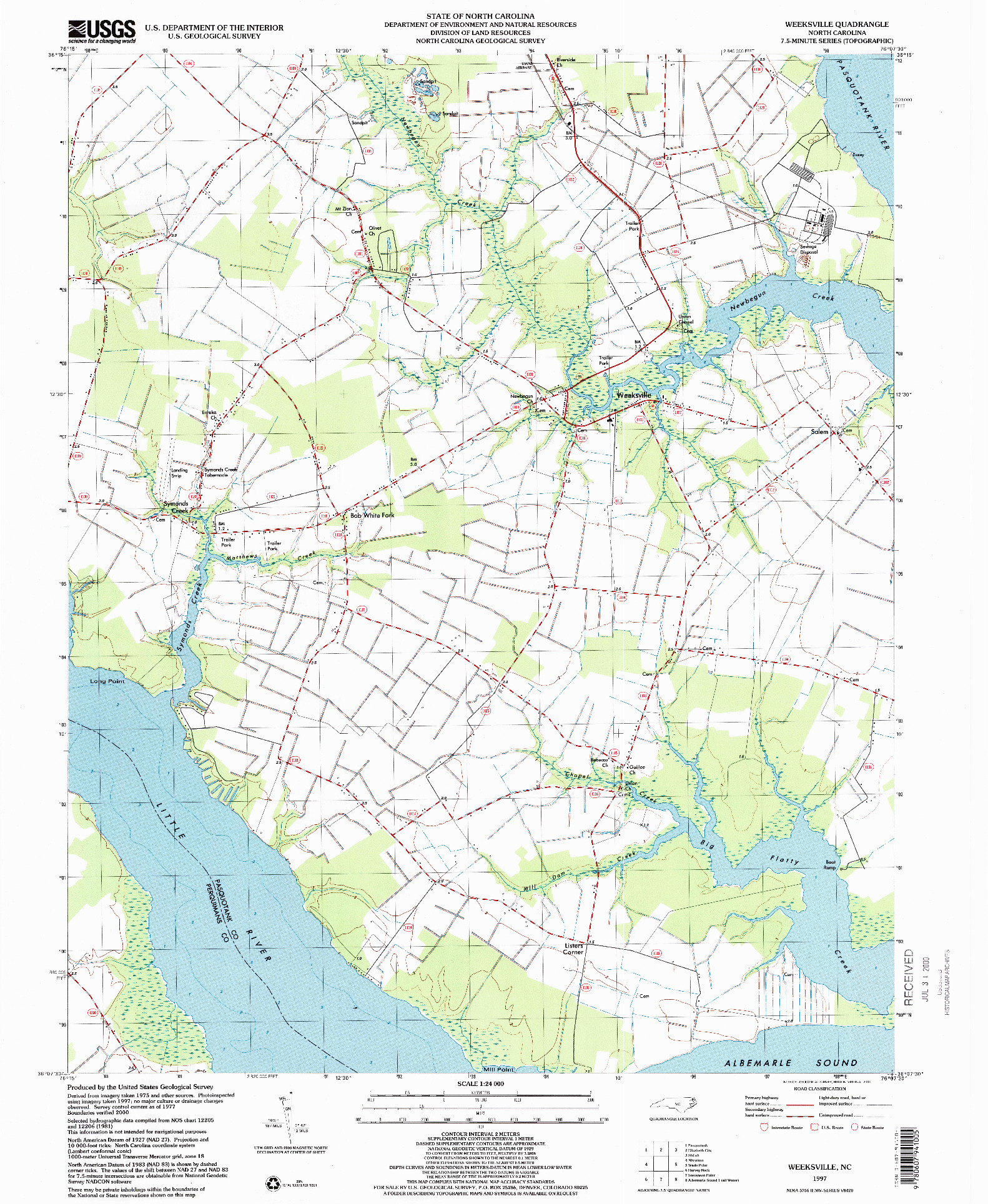 USGS 1:24000-SCALE QUADRANGLE FOR WEEKSVILLE, NC 1997