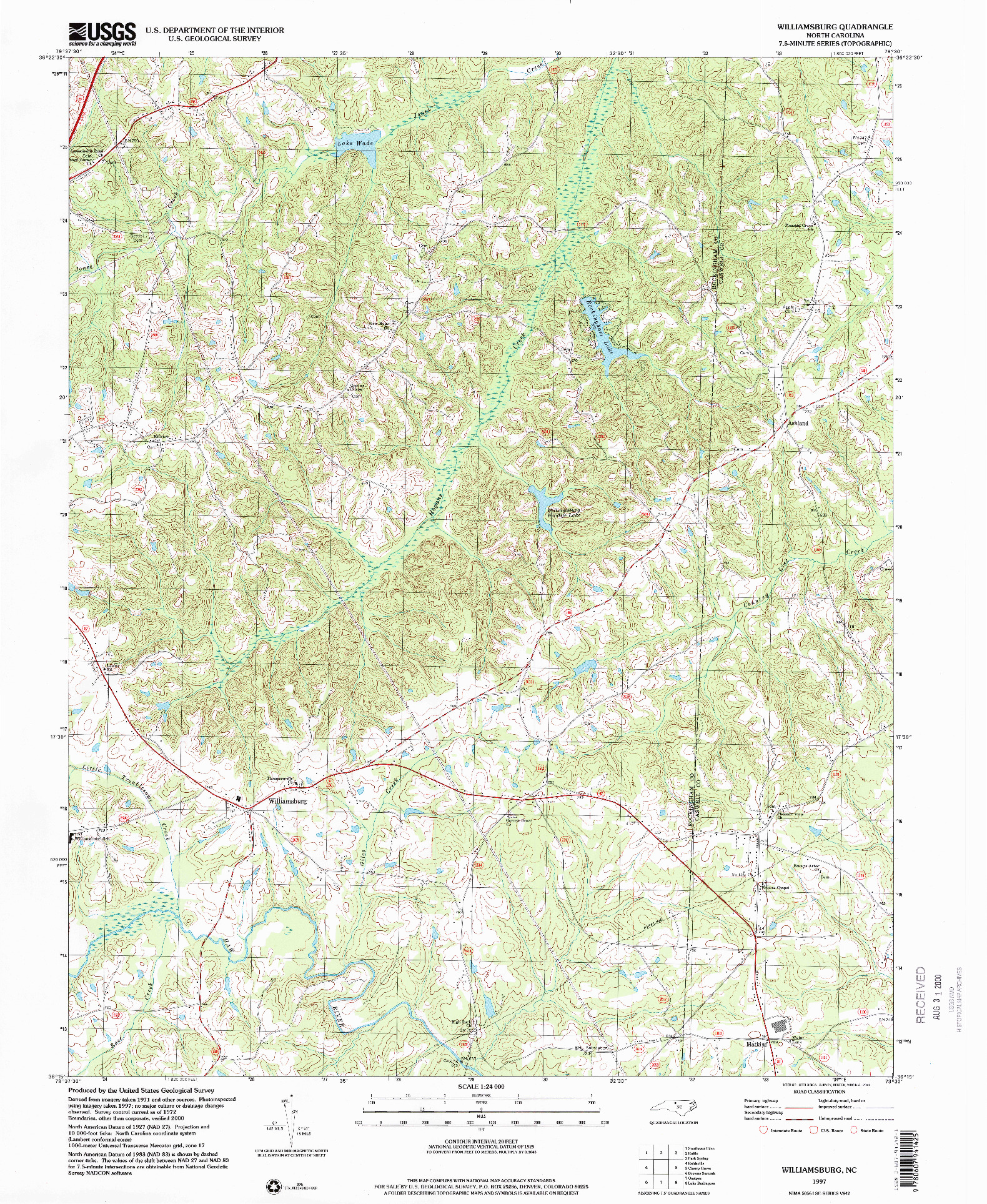 USGS 1:24000-SCALE QUADRANGLE FOR WILLIAMSBURG, NC 1997