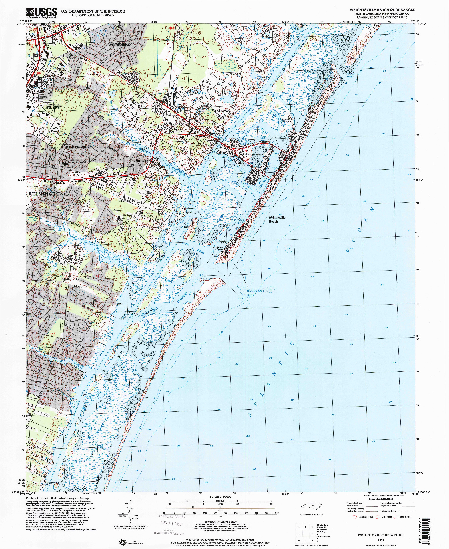 USGS 1:24000-SCALE QUADRANGLE FOR WRIGHTSVILLE BEACH, NC 1997