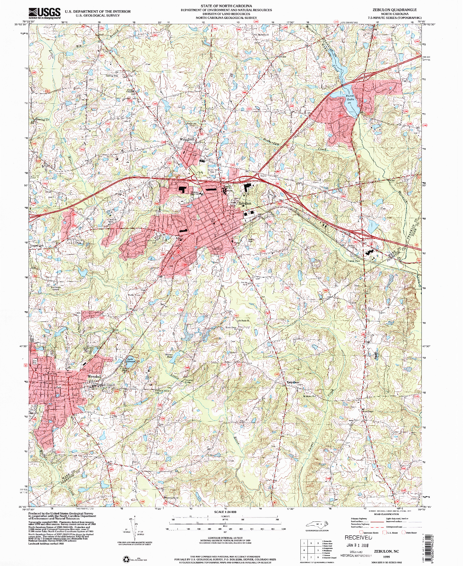 USGS 1:24000-SCALE QUADRANGLE FOR ZEBULON, NC 1999