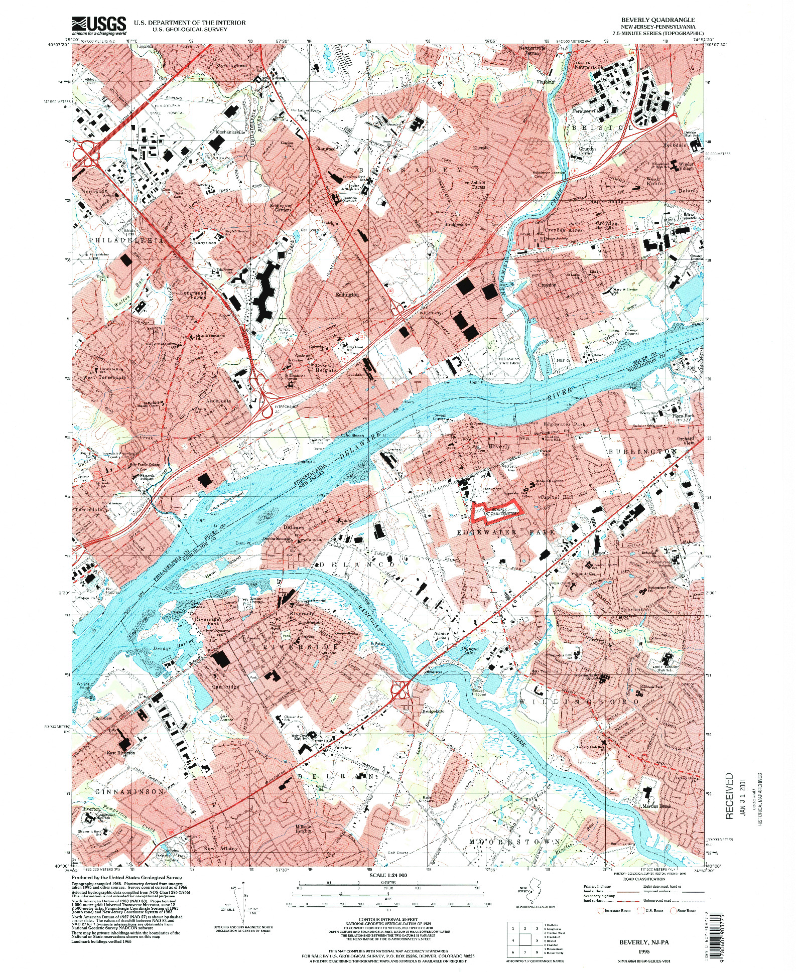 USGS 1:24000-SCALE QUADRANGLE FOR BEVERLY, NJ 1995