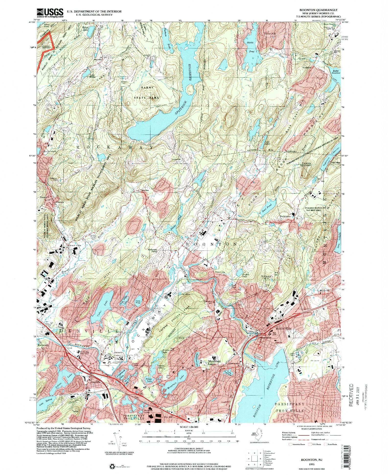 USGS 1:24000-SCALE QUADRANGLE FOR BOONTON, NJ 1995
