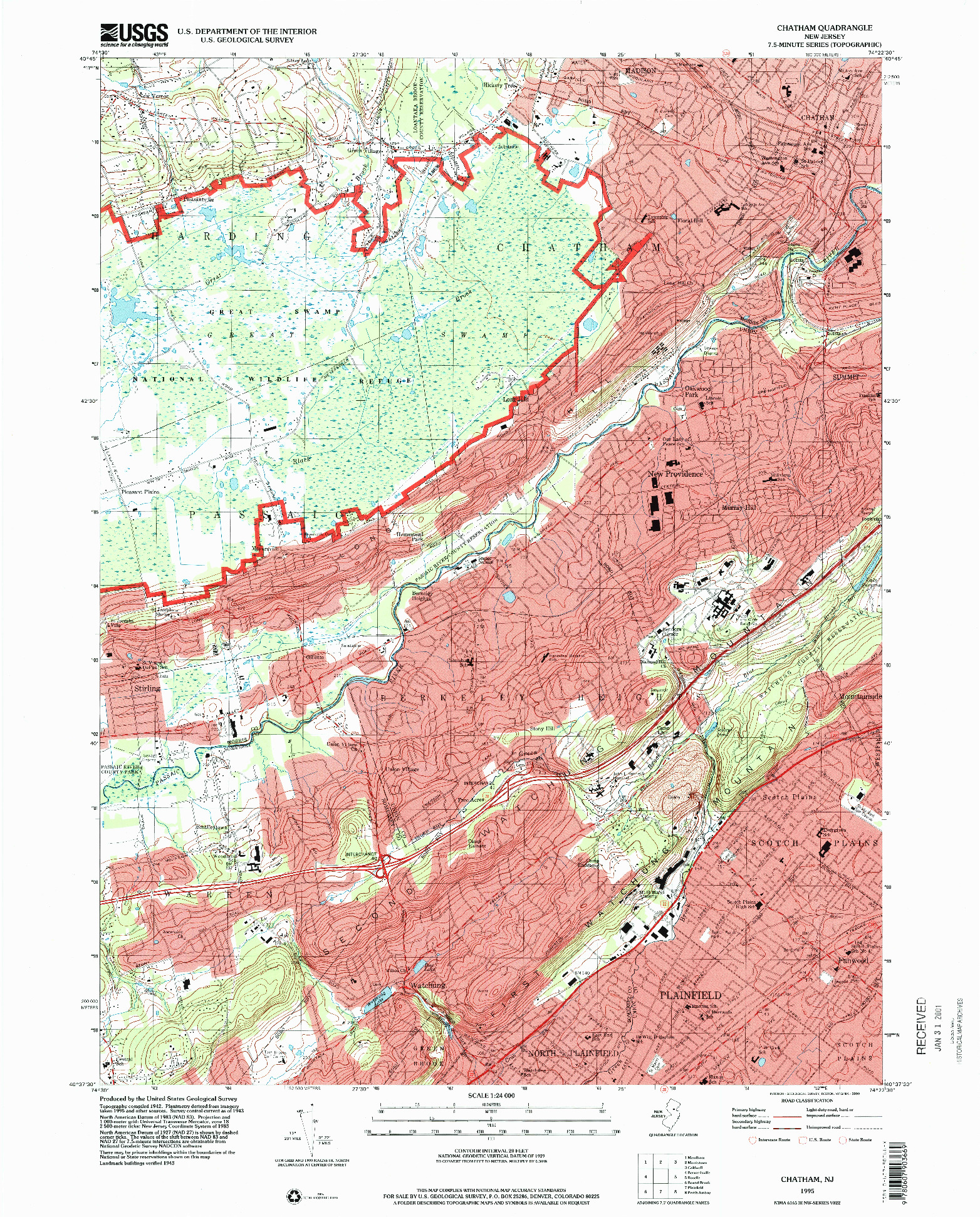 USGS 1:24000-SCALE QUADRANGLE FOR CHATHAM, NJ 1995