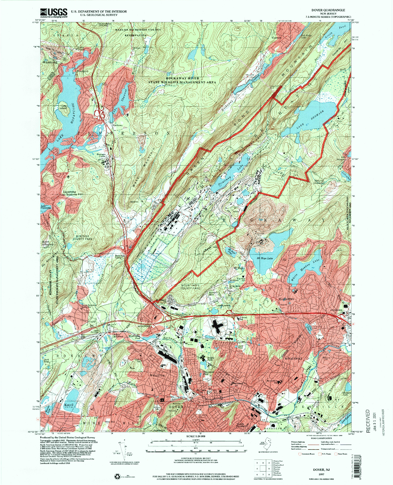 USGS 1:24000-SCALE QUADRANGLE FOR DOVER, NJ 1997