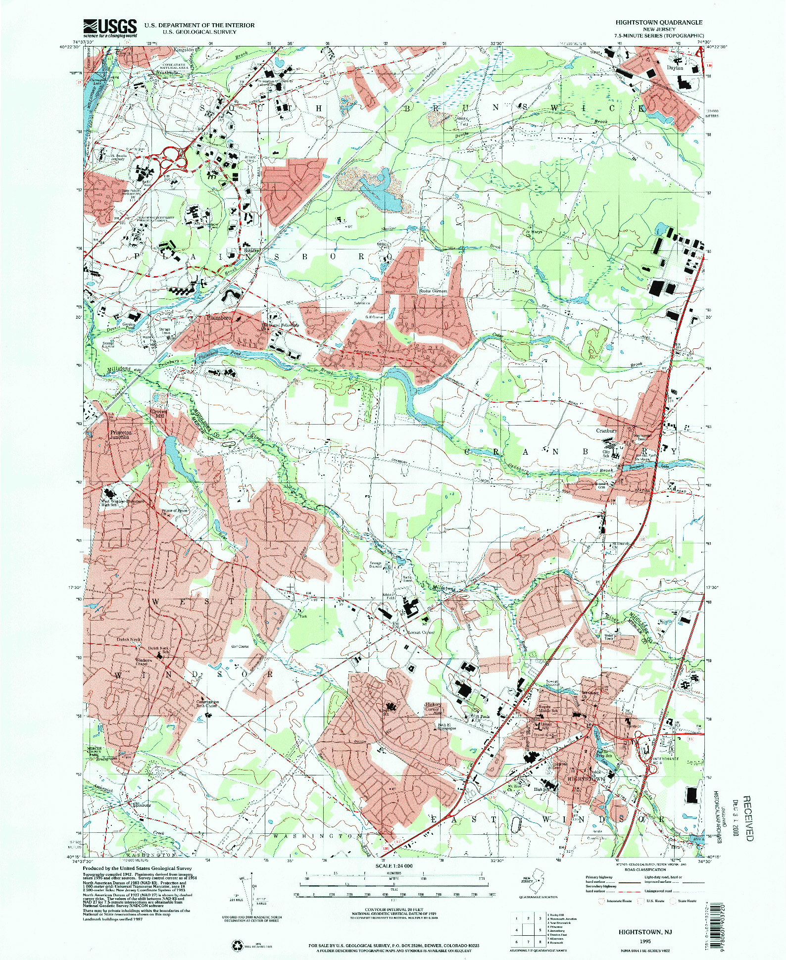 USGS 1:24000-SCALE QUADRANGLE FOR HIGHTSTOWN, NJ 1995