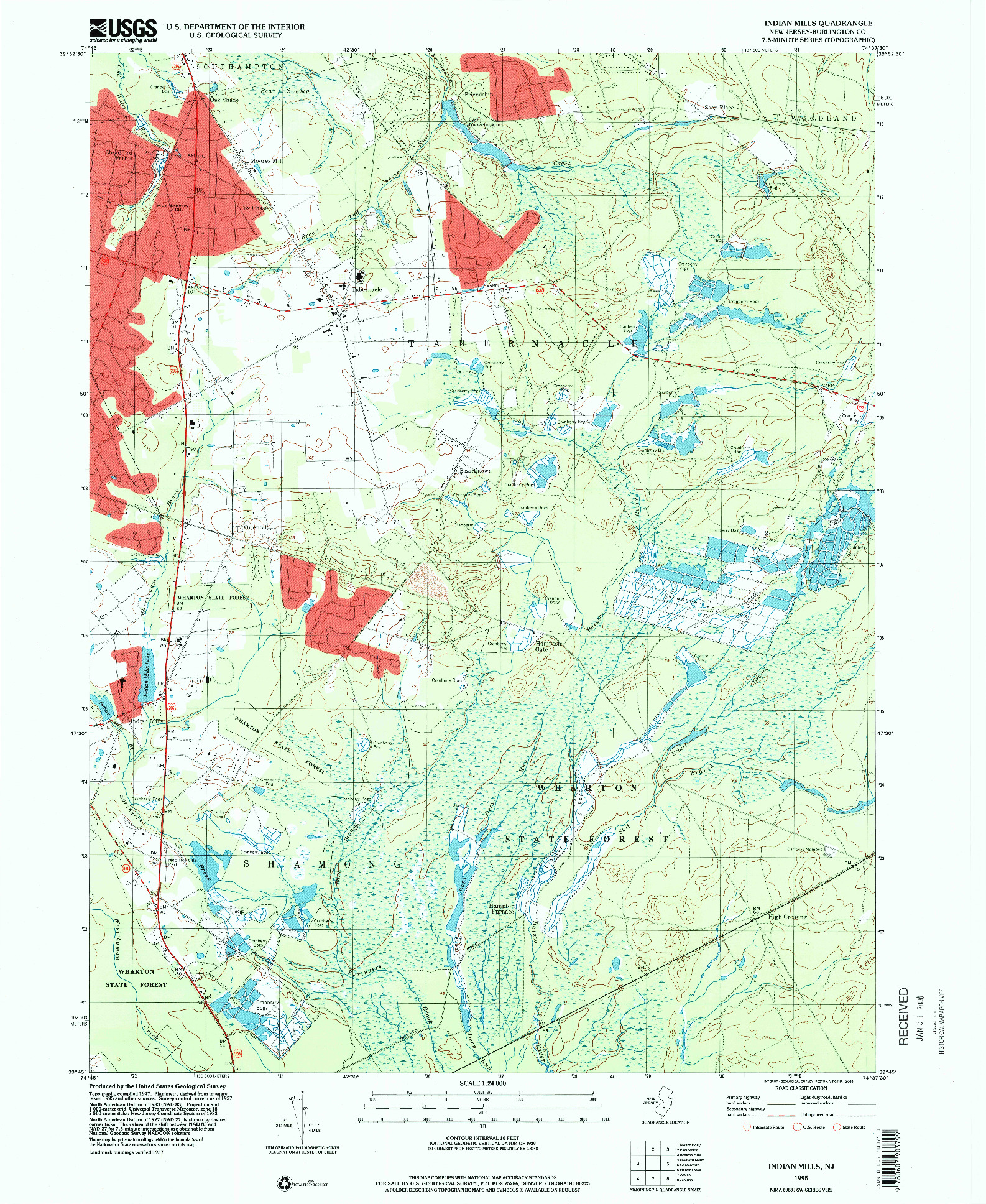 USGS 1:24000-SCALE QUADRANGLE FOR INDIAN MILLS, NJ 1995