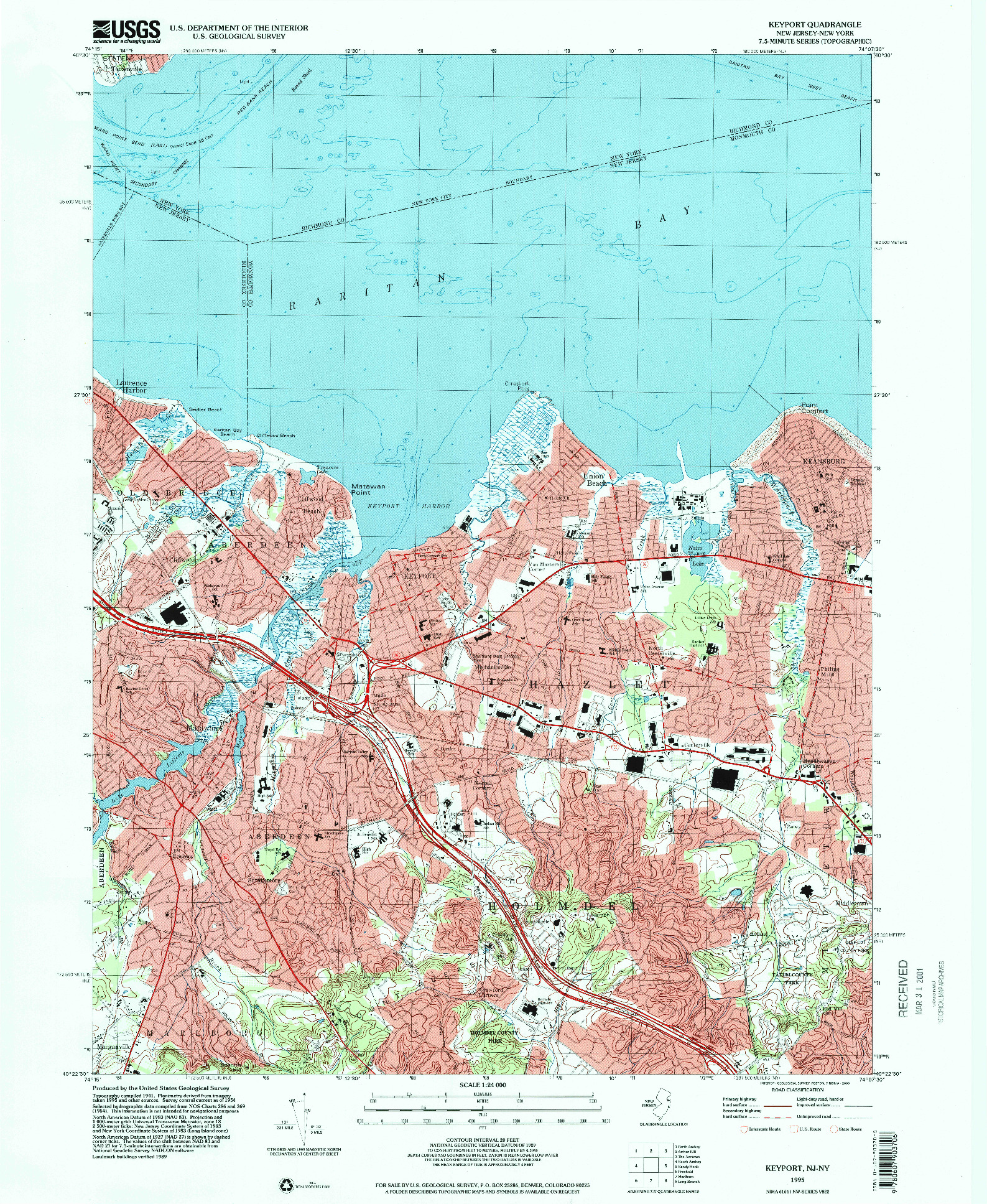 USGS 1:24000-SCALE QUADRANGLE FOR KEYPORT, NJ 1995