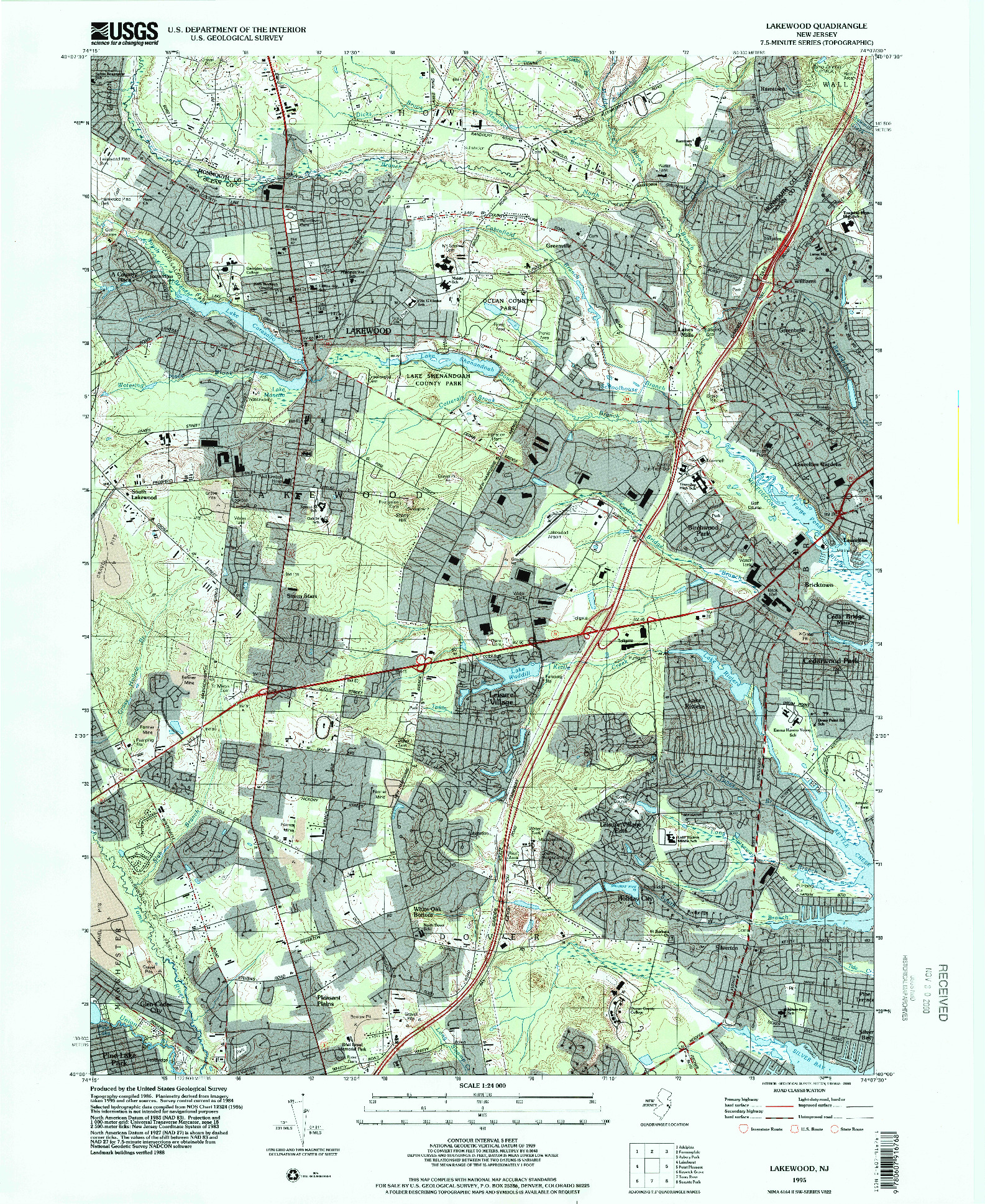 USGS 1:24000-SCALE QUADRANGLE FOR LAKEWOOD, NJ 1995