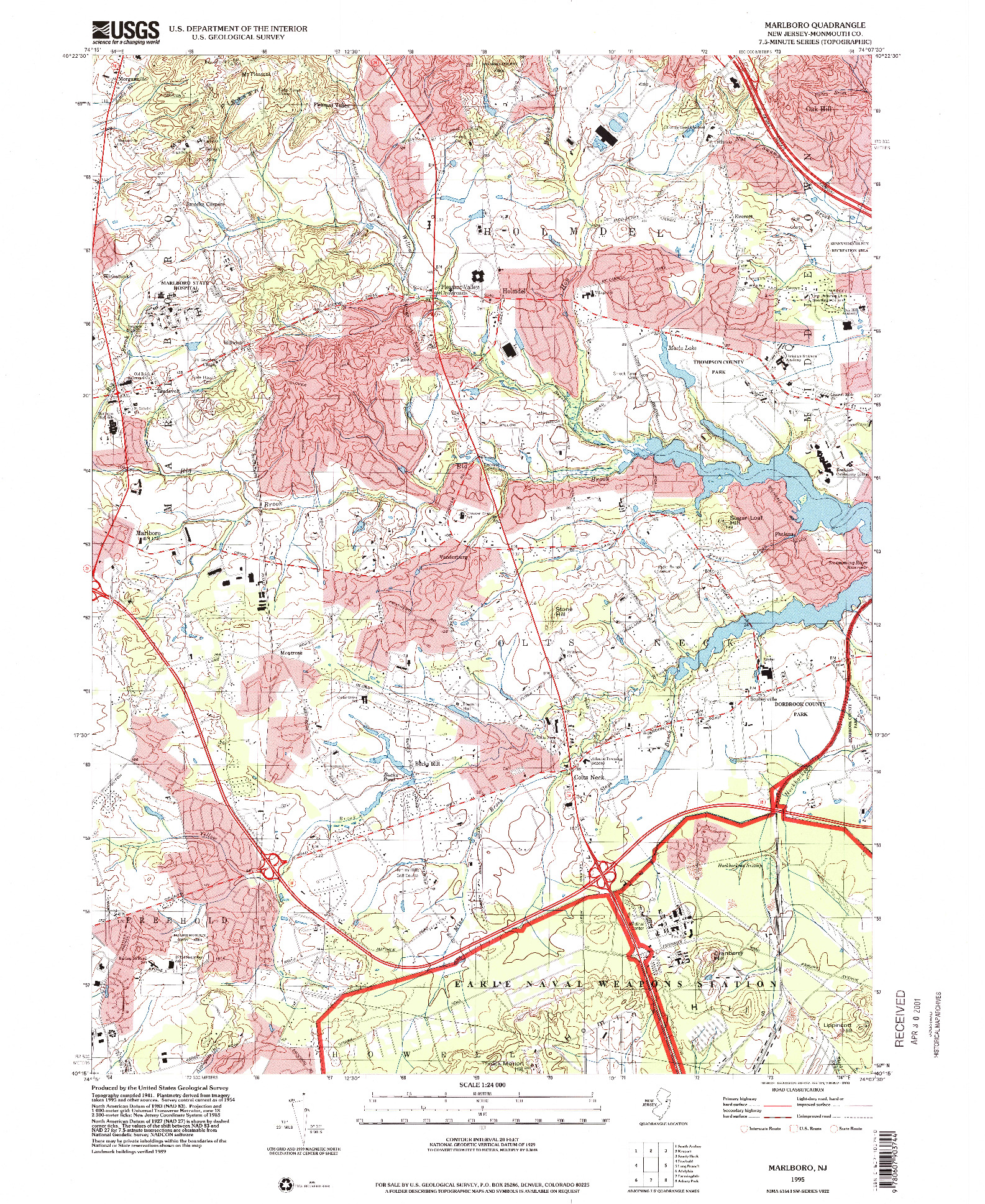 USGS 1:24000-SCALE QUADRANGLE FOR MARLBORO, NJ 1995