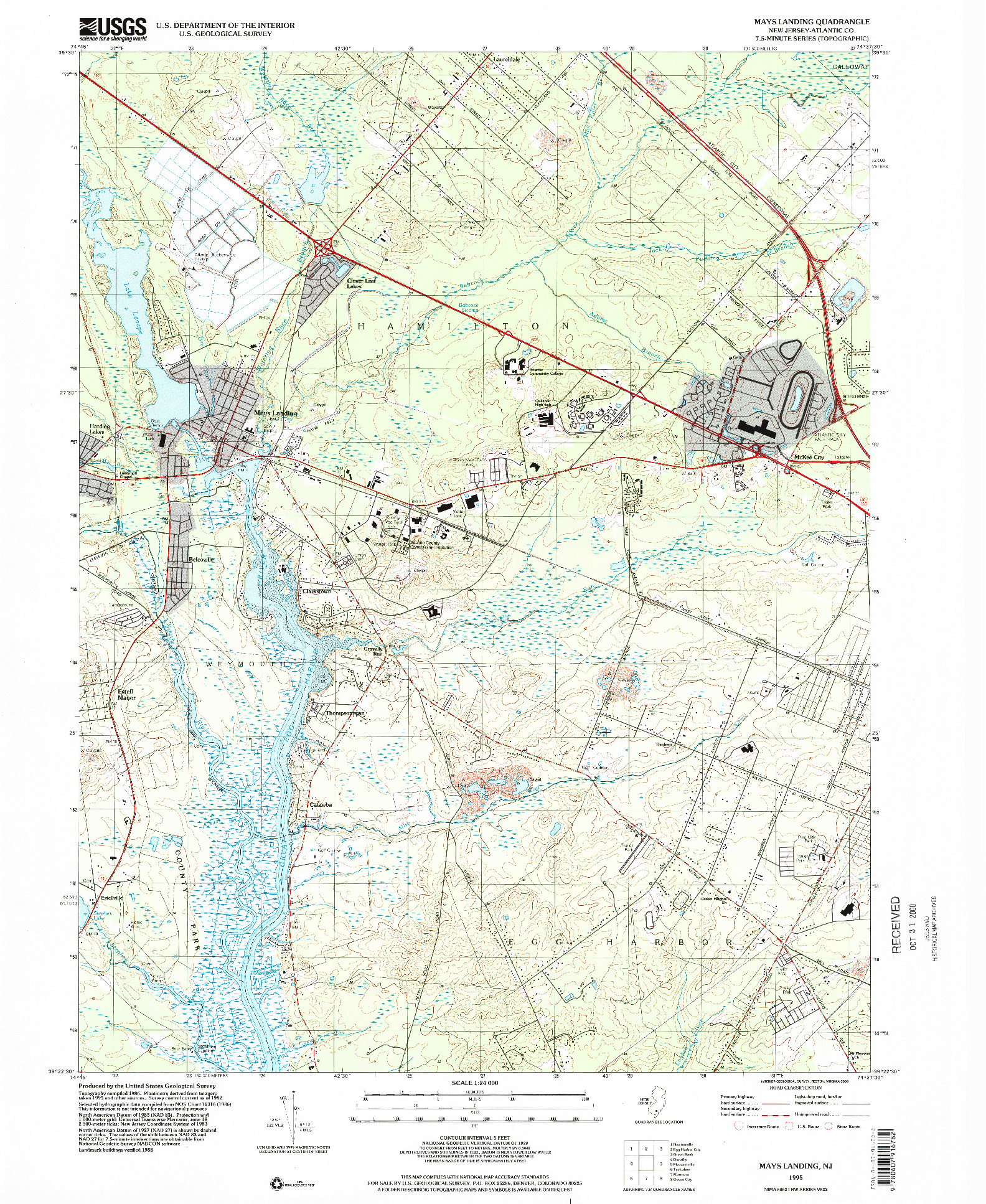 USGS 1:24000-SCALE QUADRANGLE FOR MAYS LANDING, NJ 1995