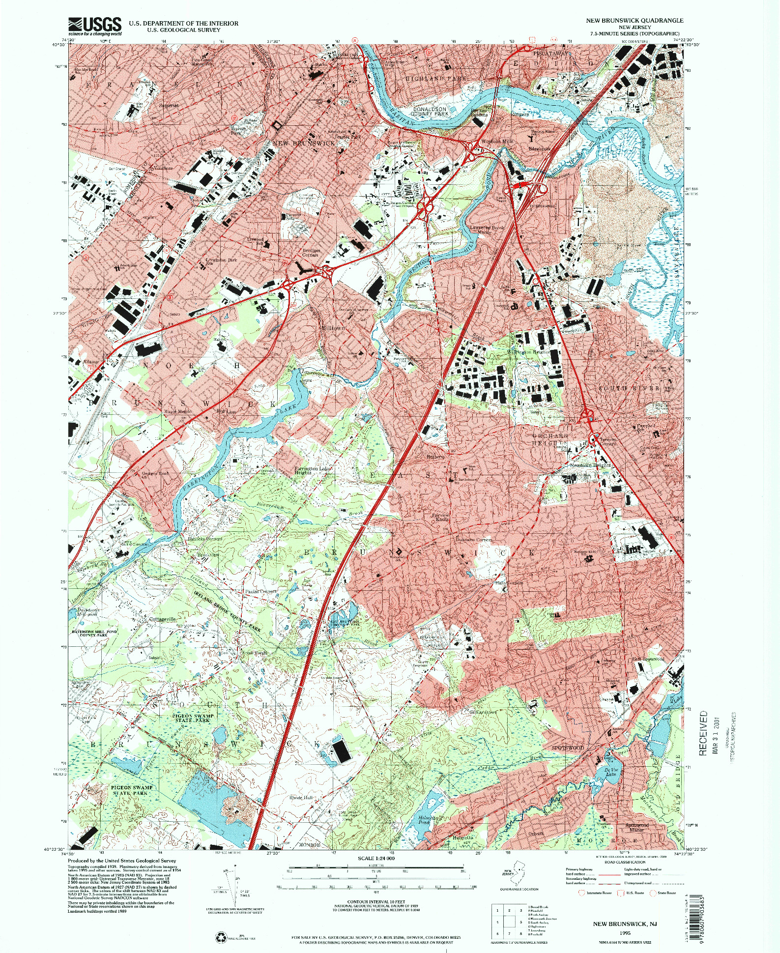 USGS 1:24000-SCALE QUADRANGLE FOR NEW BRUNSWICK, NJ 1995