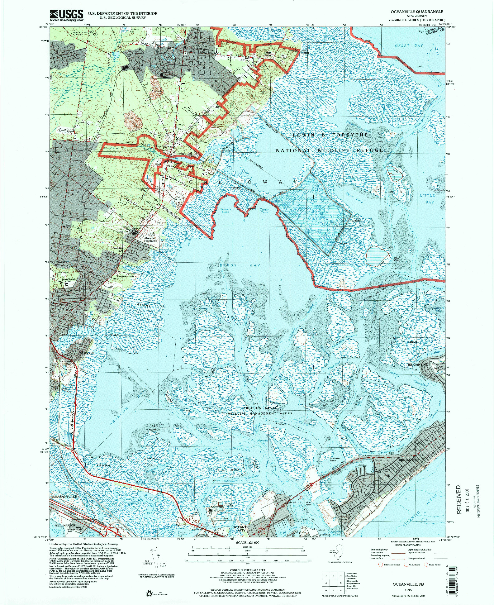 USGS 1:24000-SCALE QUADRANGLE FOR OCEANVILLE, NJ 1995