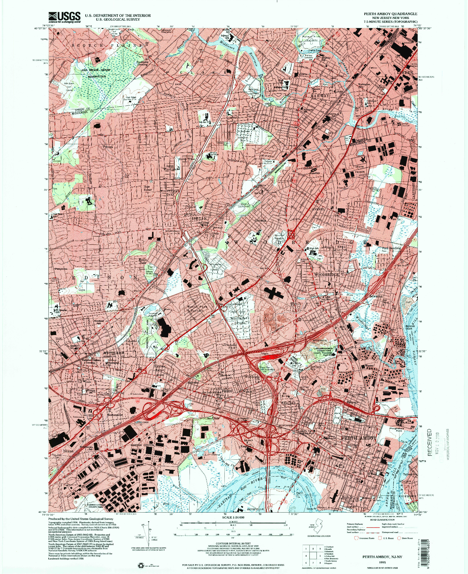 USGS 1:24000-SCALE QUADRANGLE FOR PERTH AMBOY, NJ 1995